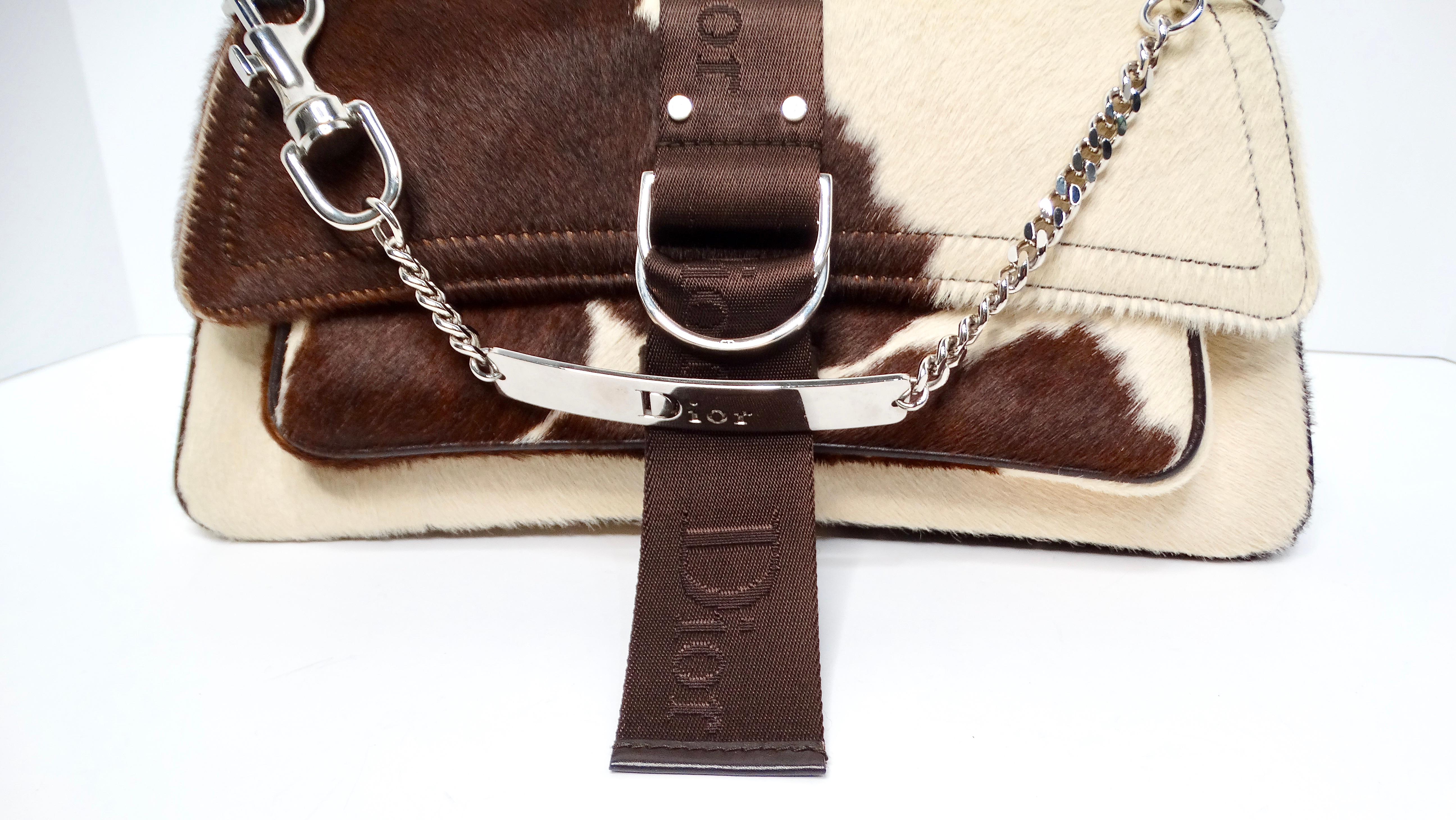 Christian Dior Y2K Brown & Cream Pony Hair Shoulder Bag For Sale 5