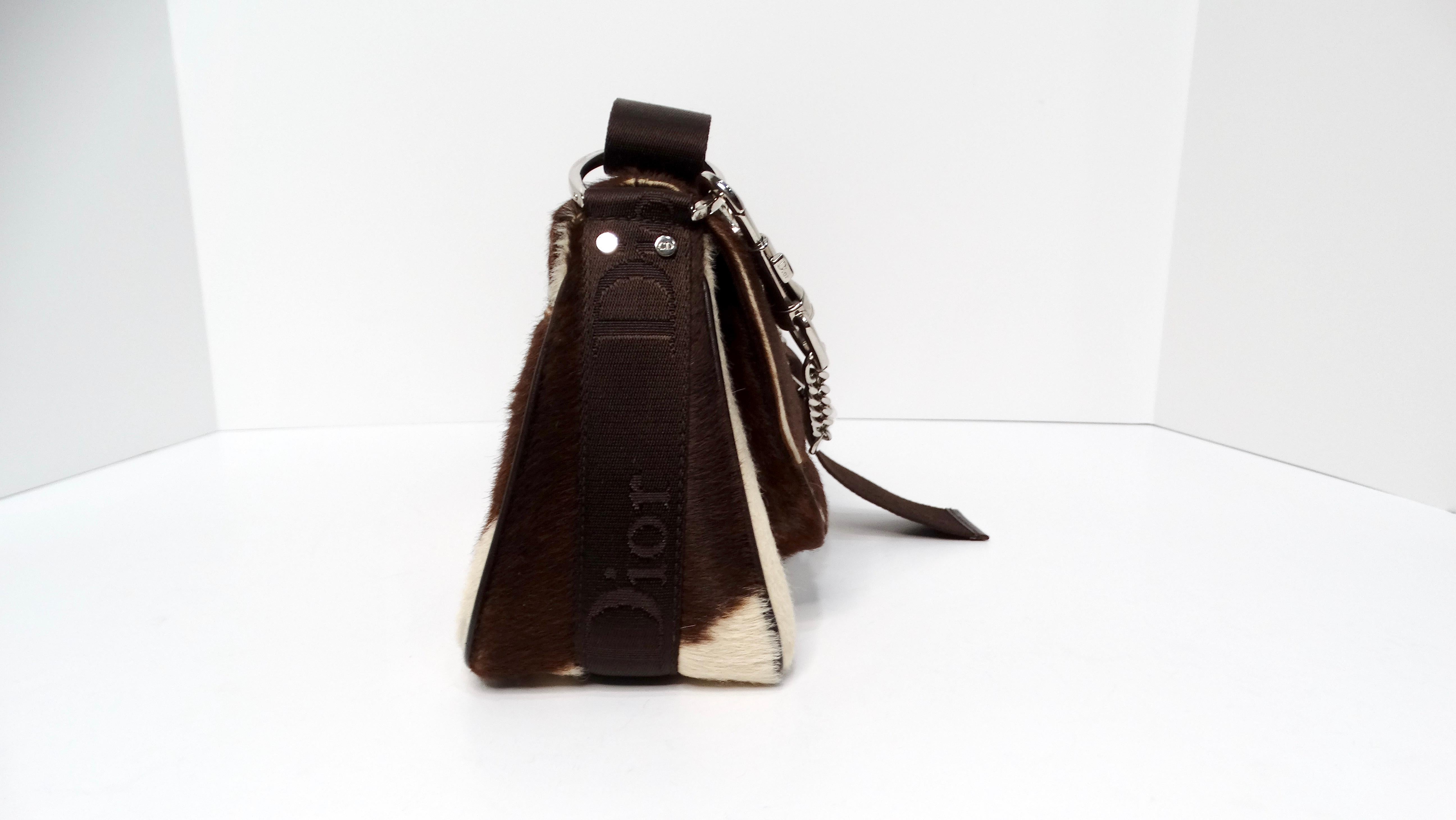 White Christian Dior Y2K Brown & Cream Pony Hair Shoulder Bag For Sale