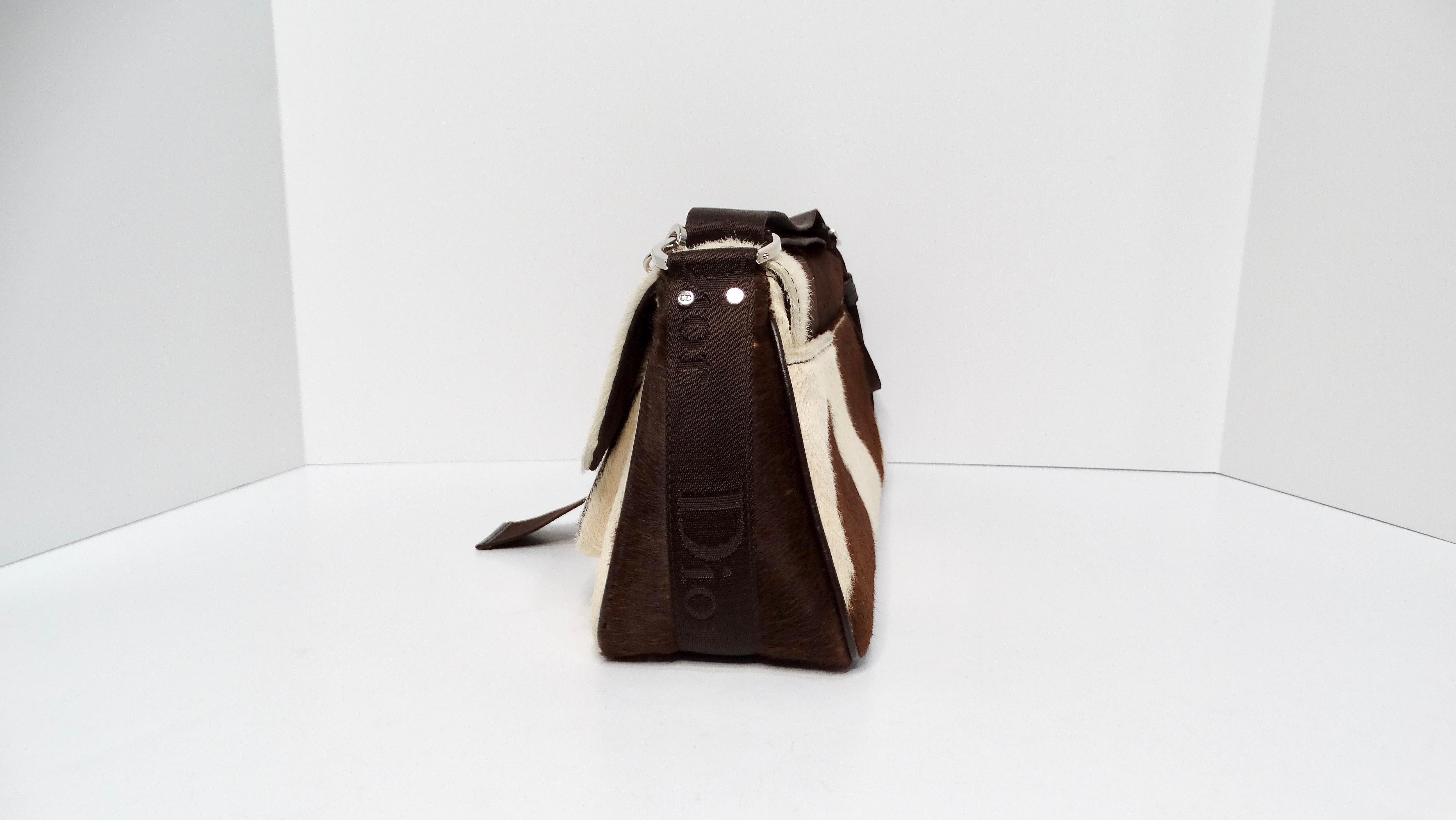 Women's Christian Dior Y2K Brown & Cream Pony Hair Shoulder Bag For Sale