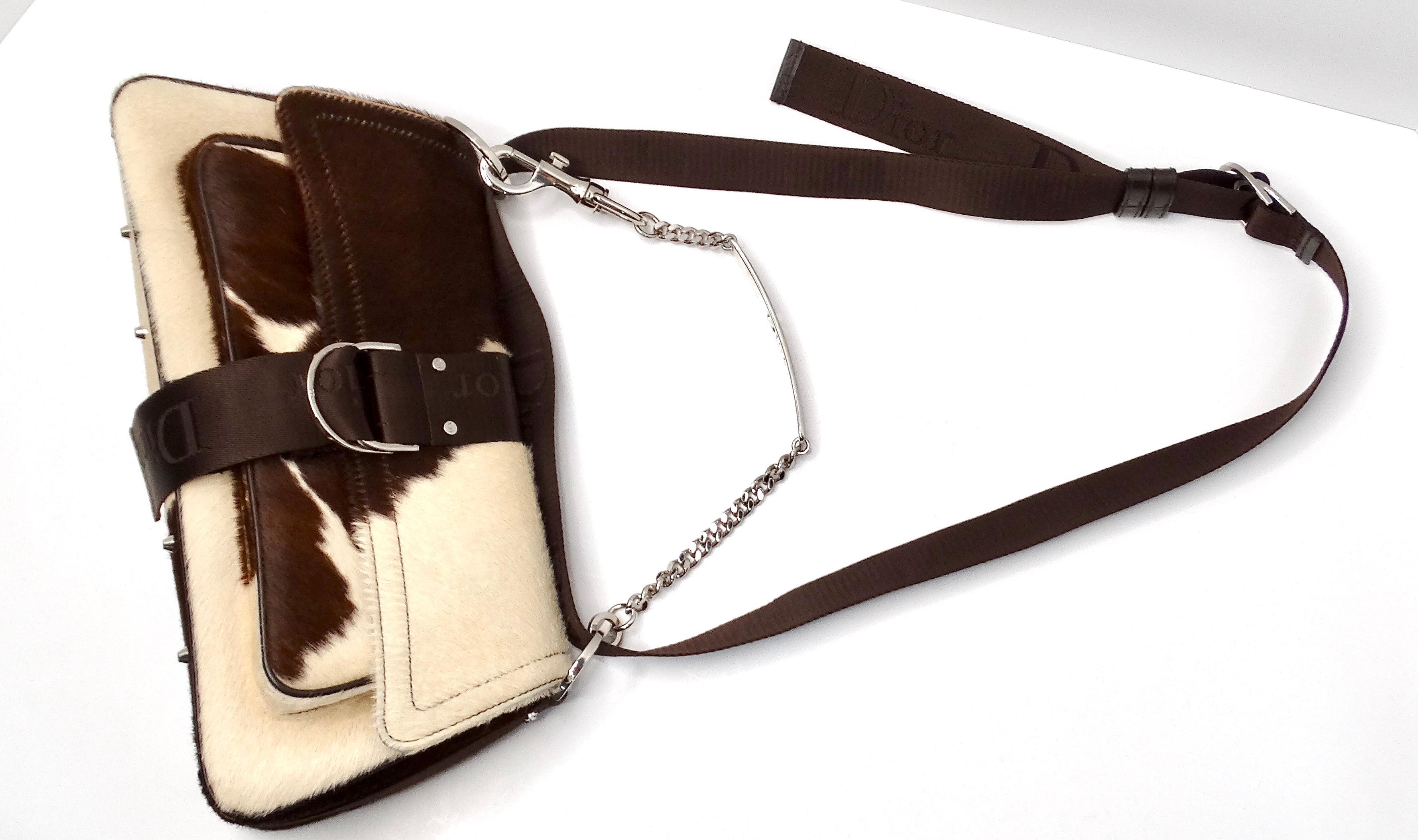 Christian Dior Y2K Brown & Cream Pony Hair Shoulder Bag For Sale 1