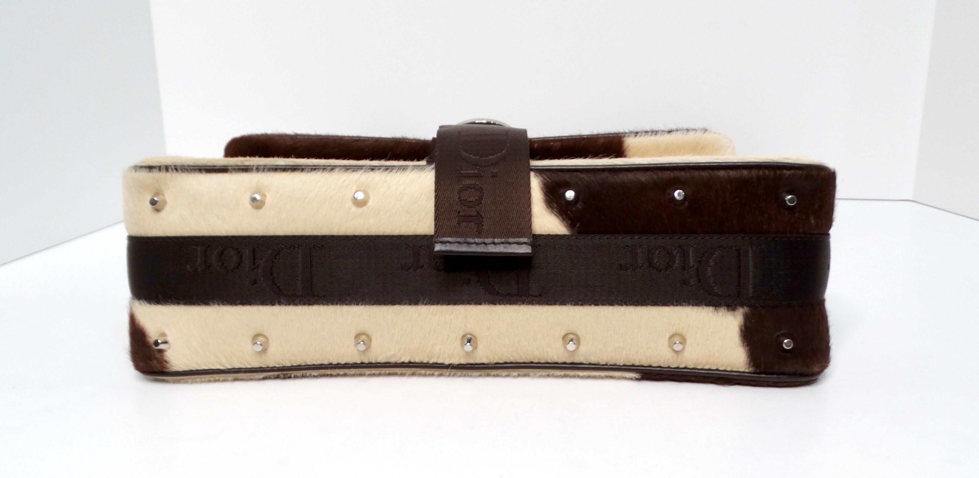 Christian Dior Y2K Brown & Cream Pony Hair Shoulder Bag For Sale 2