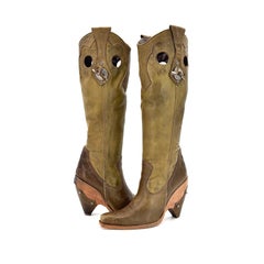 Christian Dior Y2k John Galliano SS 2006 Bella Hadid Western Knee High Boots 38