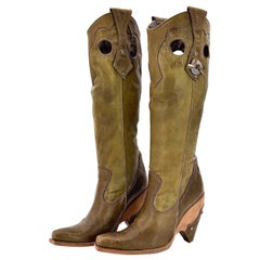 Christian Dior Y2k John Galliano SS 2006 Bella Hadid Western Knee High Boots 38