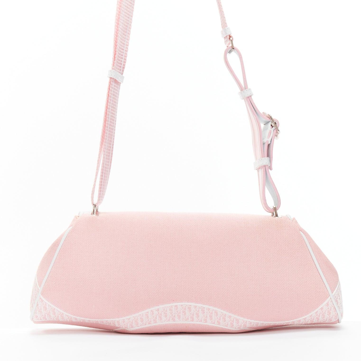 CHRISTIAN DIOR Y2K pink logo monogram trotter canvas shoulder bag For Sale 1