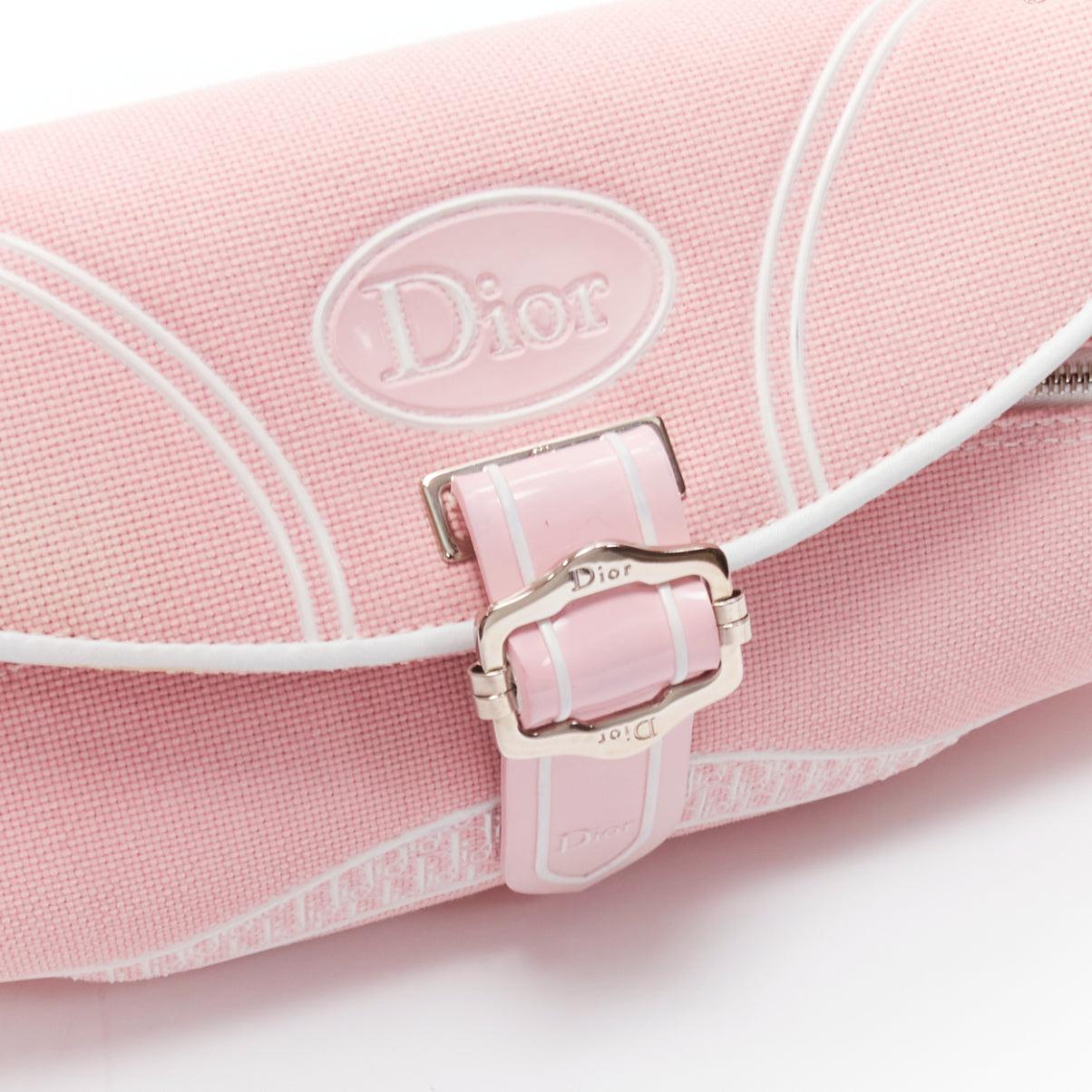 CHRISTIAN DIOR Y2K pink logo monogram trotter canvas shoulder bag For Sale 4