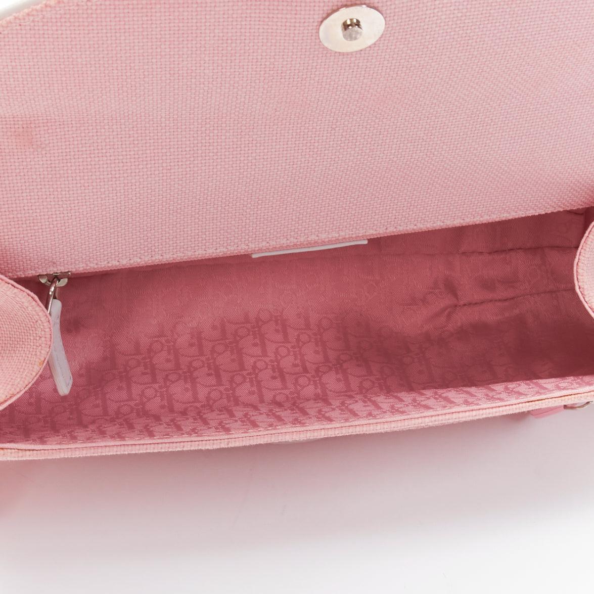CHRISTIAN DIOR Y2K pink logo monogram trotter canvas shoulder bag For Sale 5