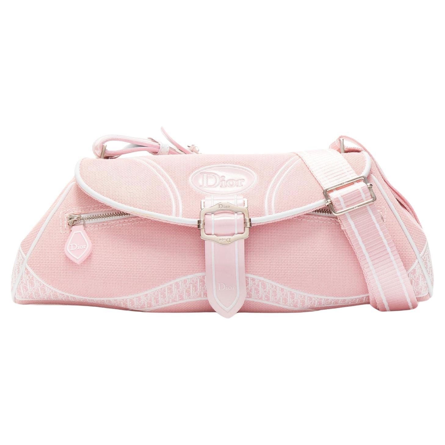 CHRISTIAN DIOR Y2K pink logo monogram trotter canvas shoulder bag For Sale