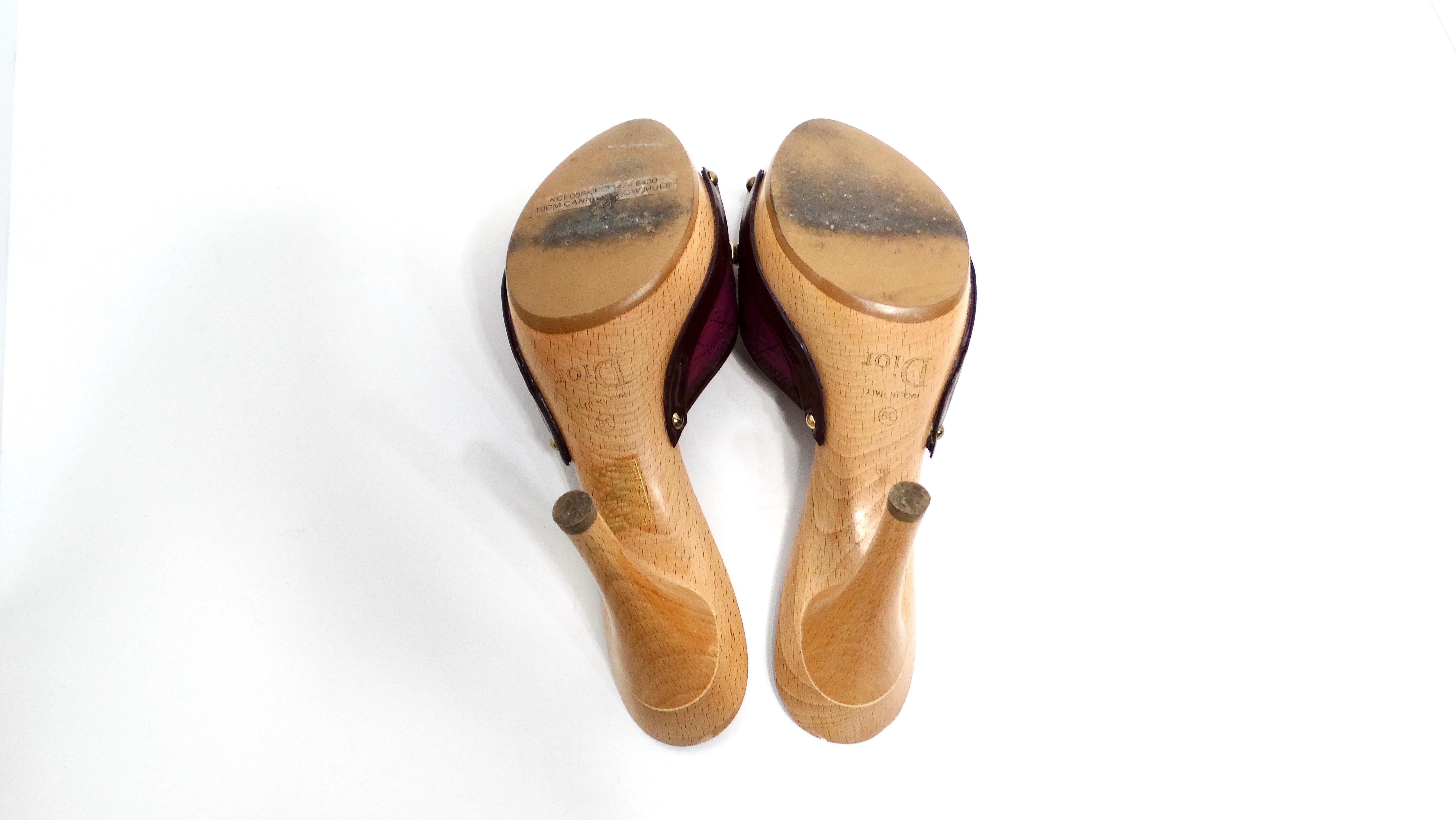 Christian Dior Y2K Purple Leather & Wooden Heeled Sandals For Sale 5