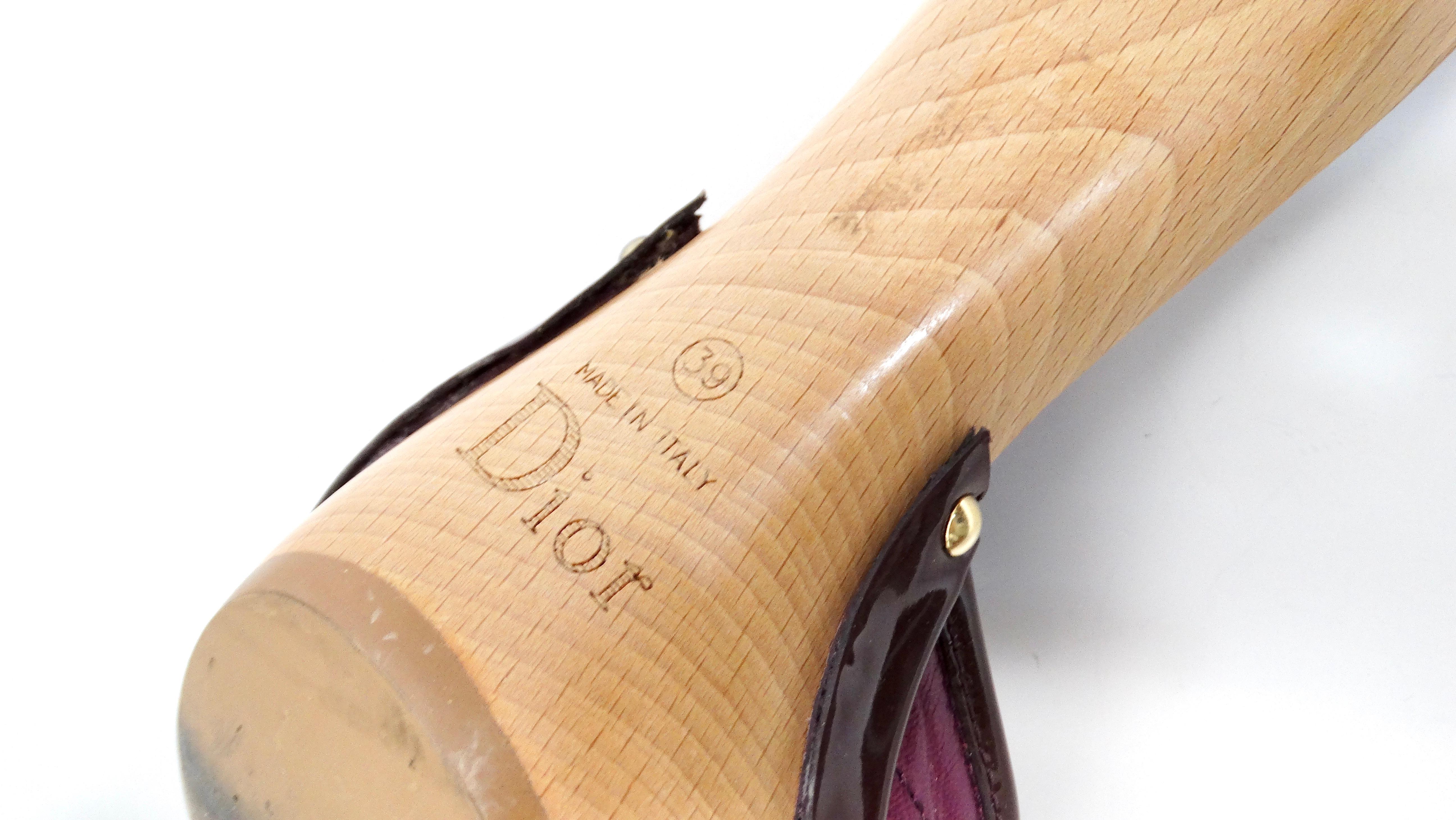 Christian Dior Y2K Purple Leather & Wooden Heeled Sandals For Sale 6