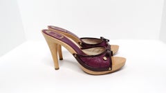 Christian Dior Y2K Purple Leather & Wooden Heeled Sandals