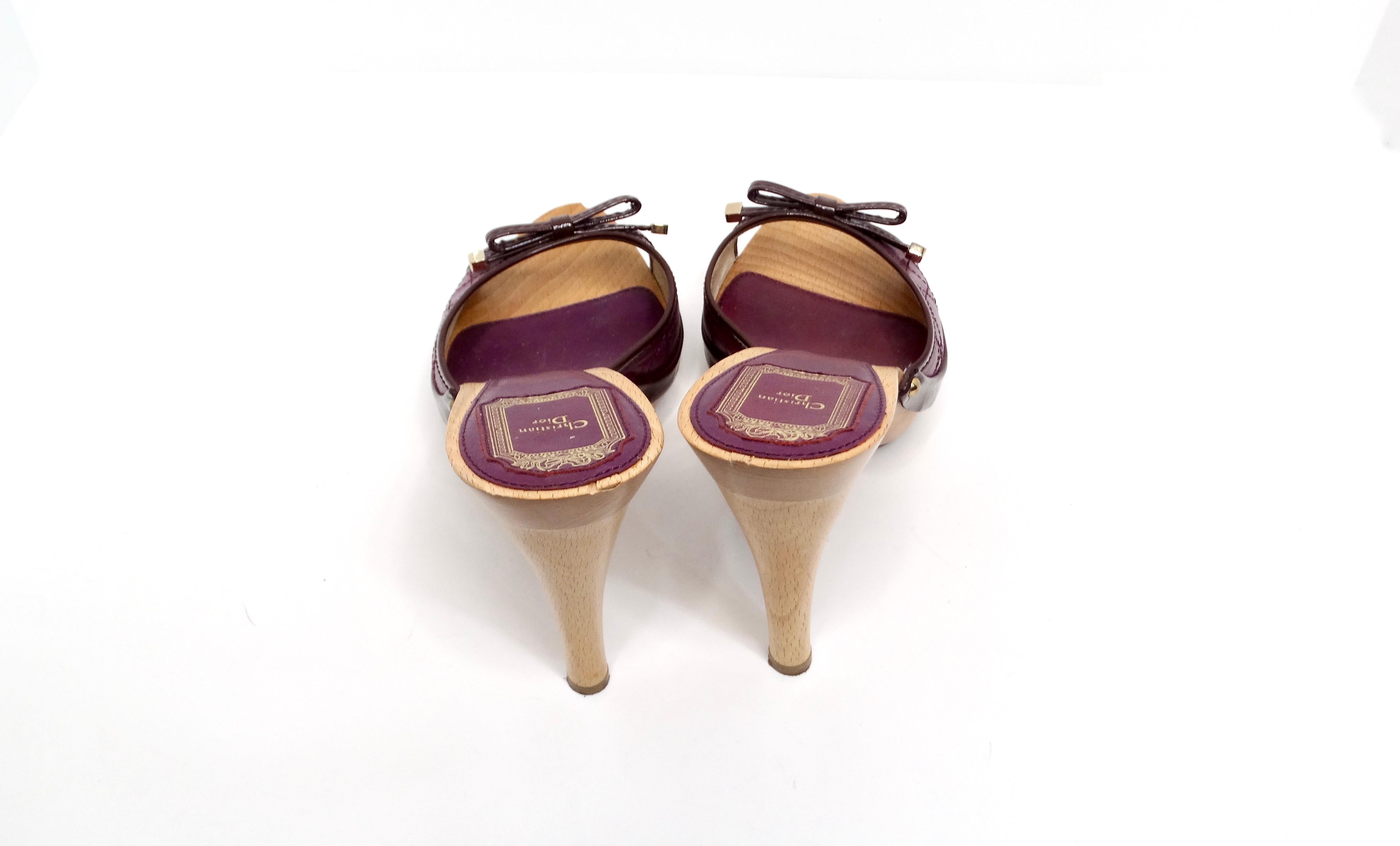 Christian Dior Y2K Purple Leather & Wooden Heeled Sandals For Sale 1
