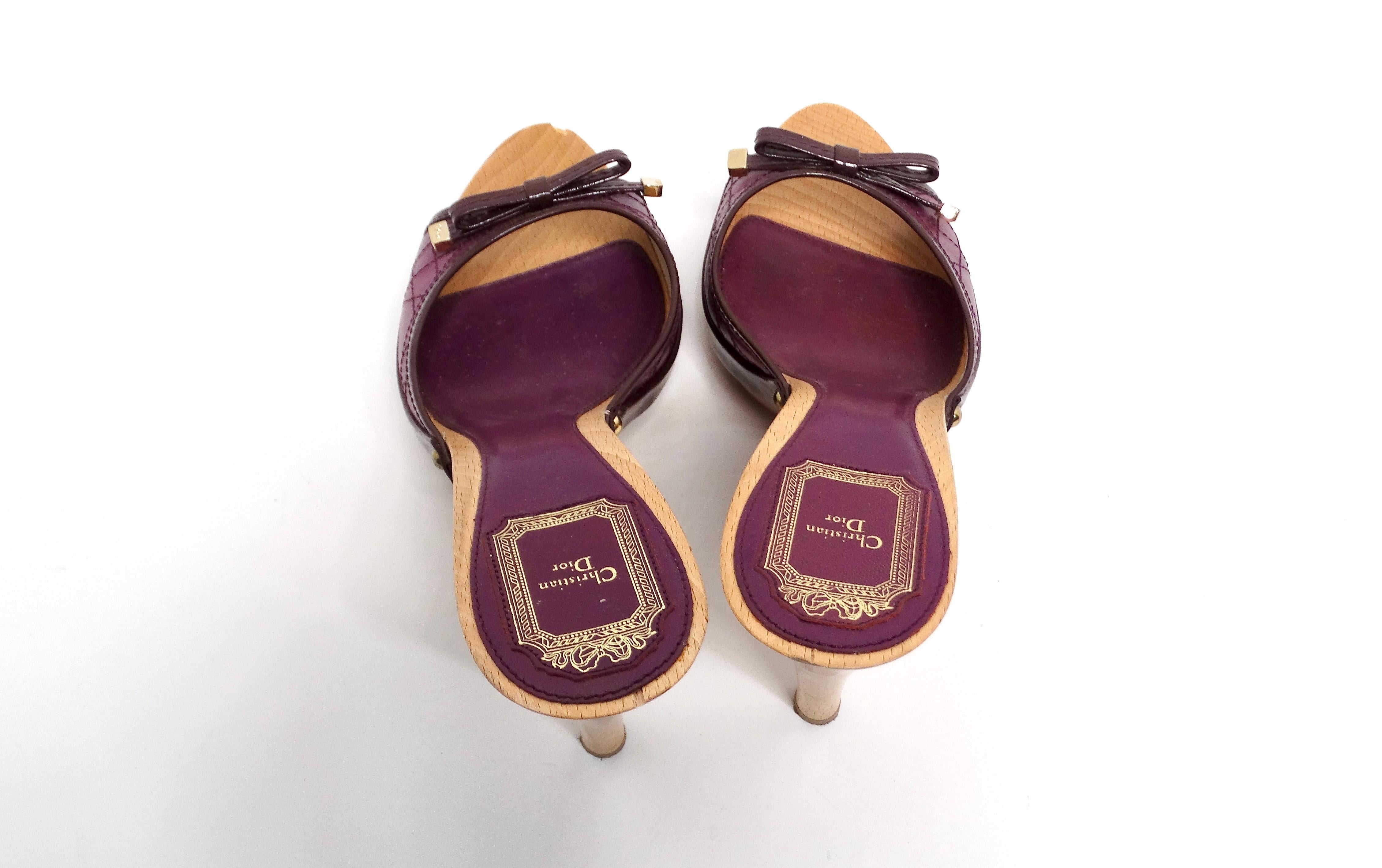 Christian Dior Y2K Purple Leather & Wooden Heeled Sandals For Sale 3