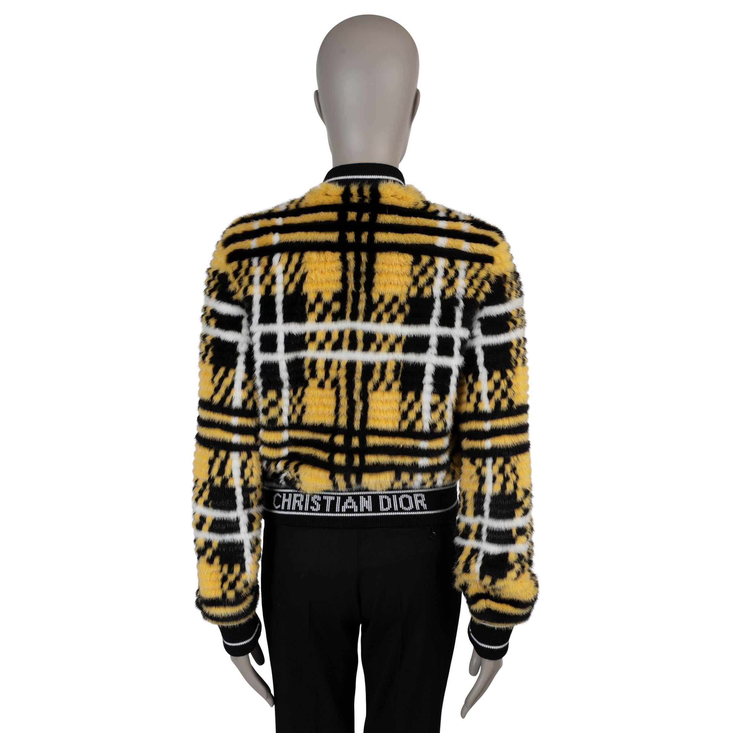 Black CHRISTIAN DIOR yellow 2022 CHECK'N'DIOR MINK FUR Bomber Jacket 36 XS For Sale