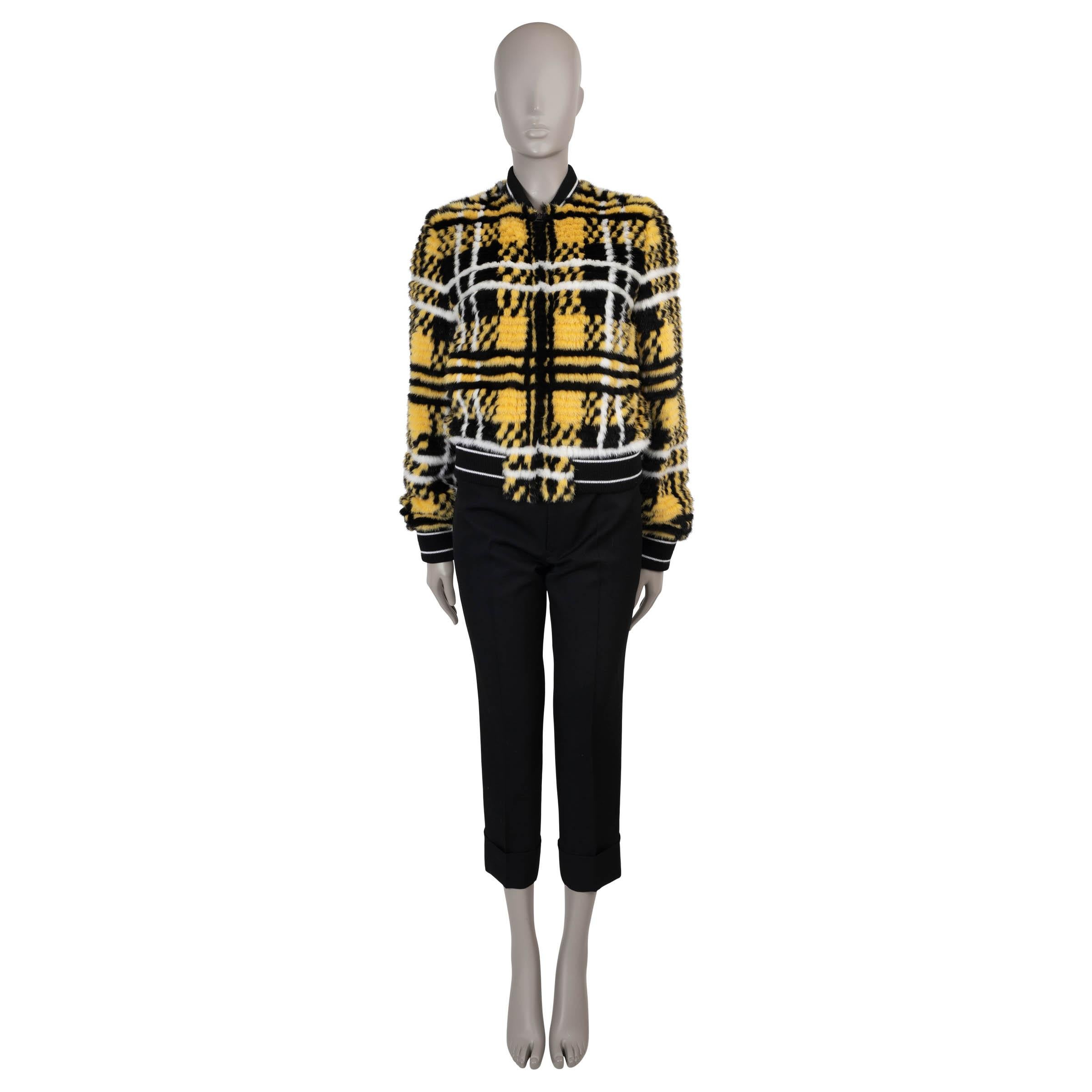 Women's CHRISTIAN DIOR yellow 2022 CHECK'N'DIOR MINK FUR Bomber Jacket 36 XS For Sale