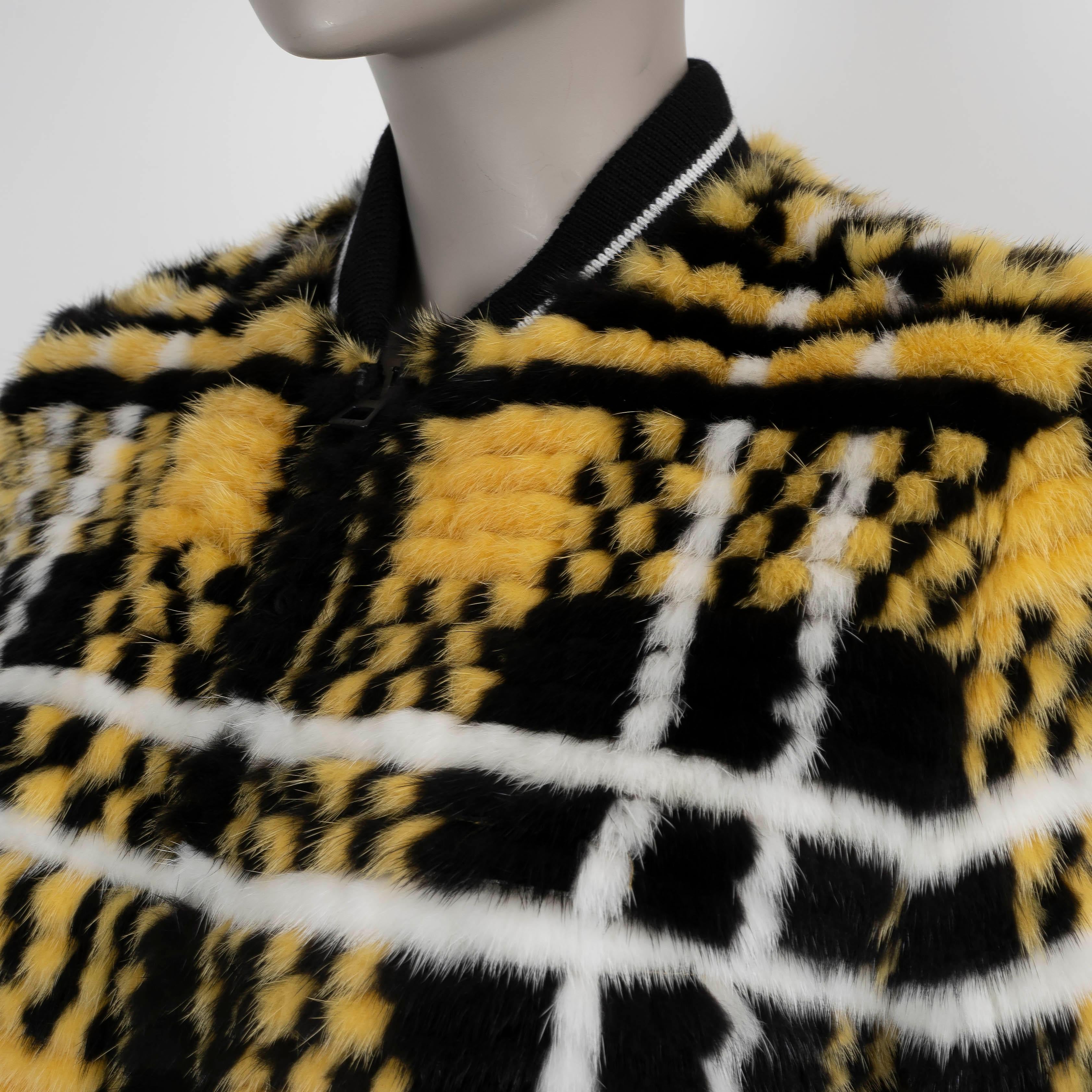 CHRISTIAN DIOR yellow 2022 CHECK'N'DIOR MINK FUR Bomber Jacket 36 XS For Sale 1
