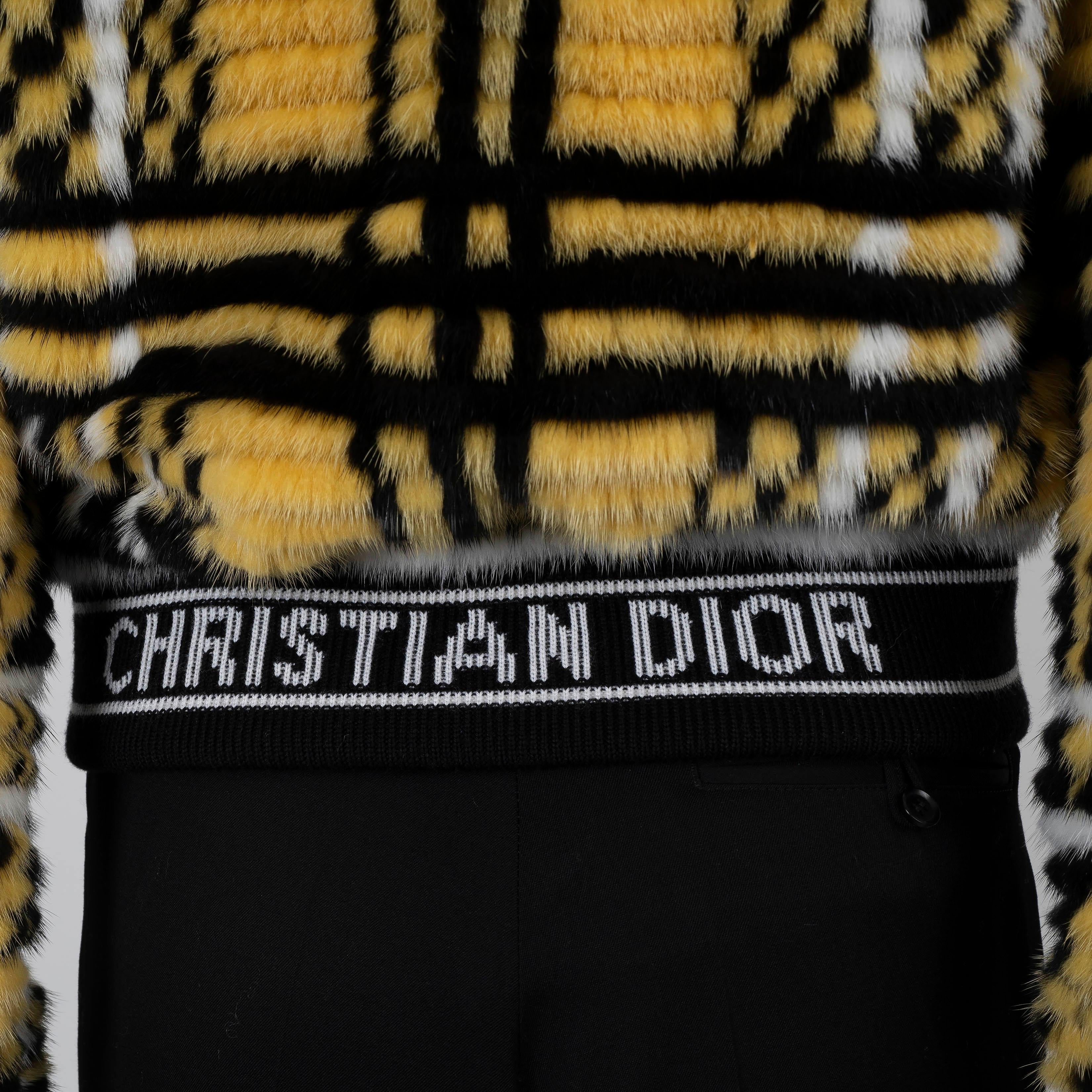 CHRISTIAN DIOR yellow 2022 CHECK'N'DIOR MINK FUR Bomber Jacket 36 XS For Sale 2