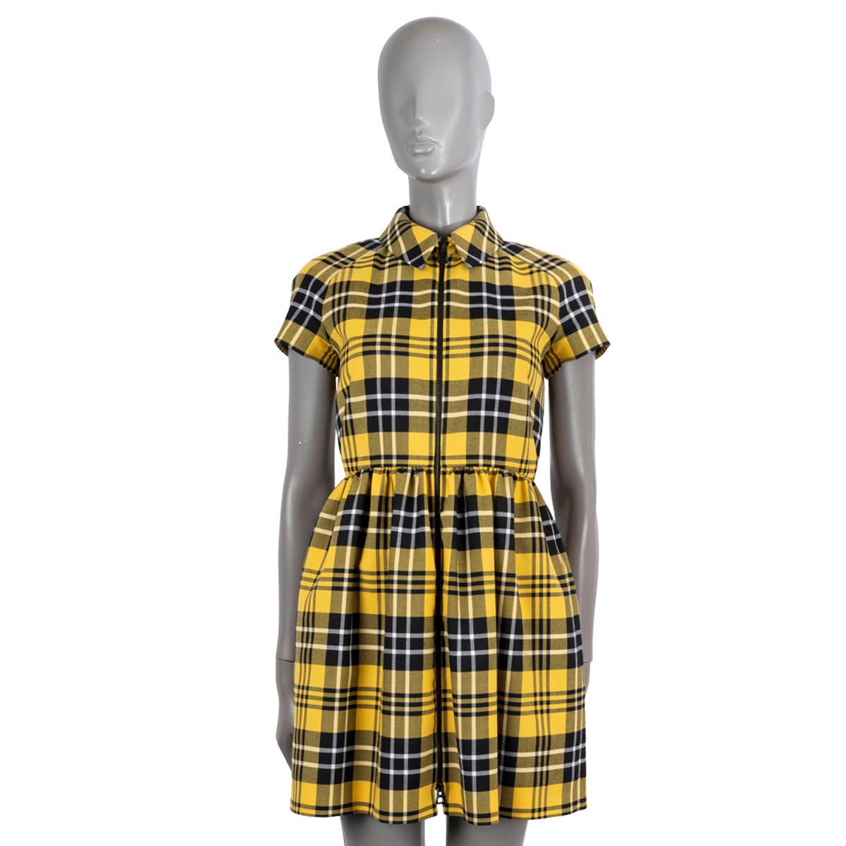 Marrone CHRISTIAN DIOR giallo nero lana 2022 CHECK'N'DIOR Plaid MINI Dress 34 XS in vendita