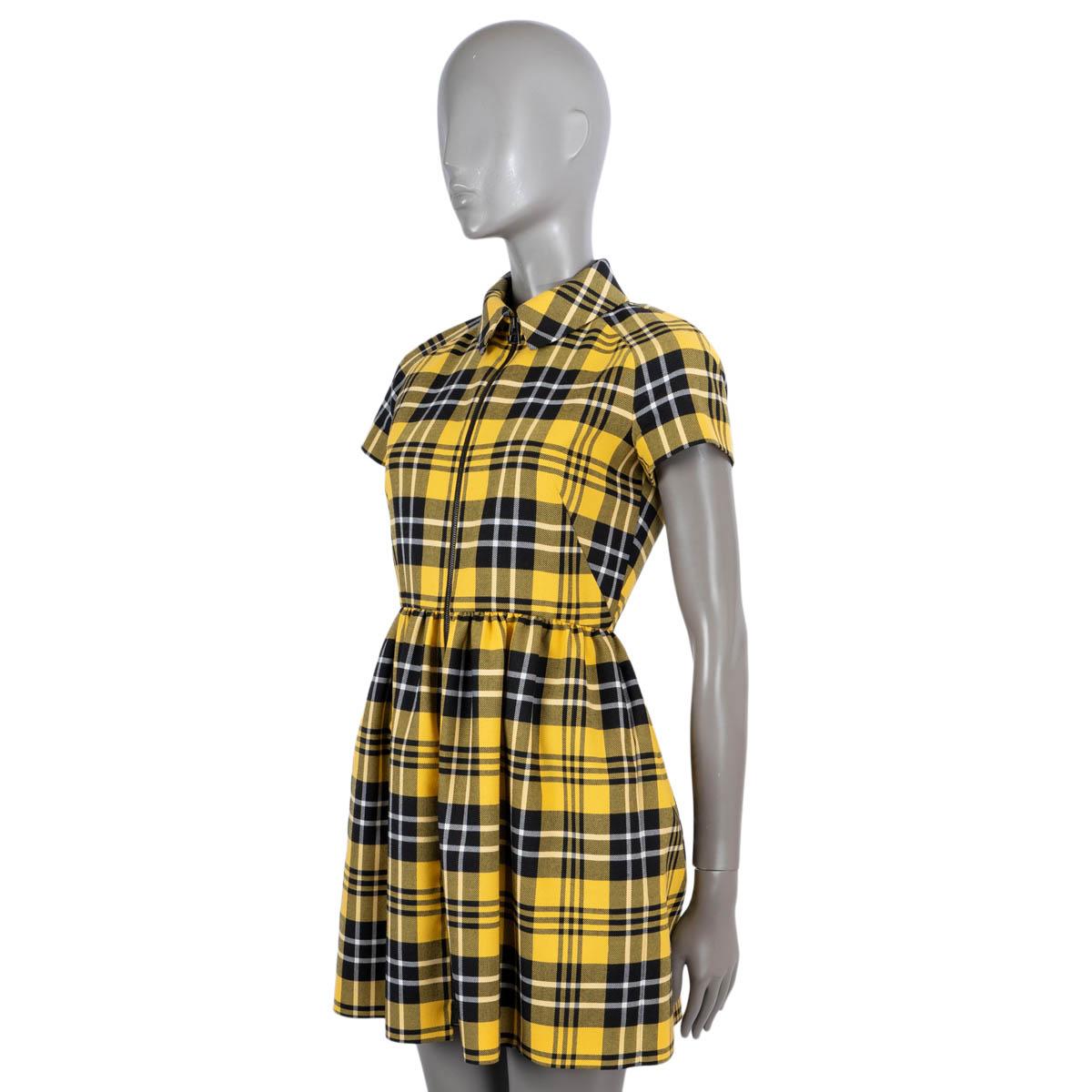 CHRISTIAN DIOR yellow black wool 2022 CHECK'N'DIOR Plaid MINI Dress 34 XS For Sale 1