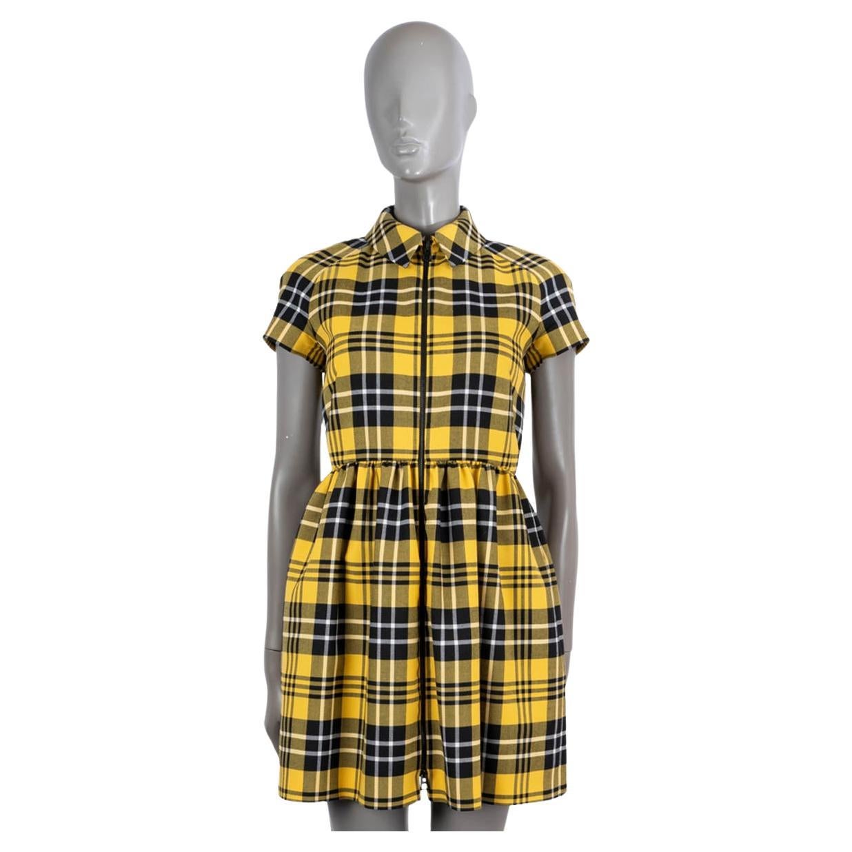 CHRISTIAN DIOR yellow black wool 2022 CHECK'N'DIOR Plaid MINI Dress 34 XS For Sale