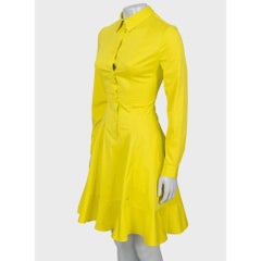 Christian Dior Yellow Cotton Blend Fitted Shirt Dress IT 42/M