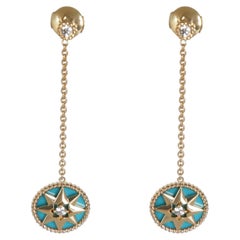 Christian Dior Yellow Gold Turquoise and Diamond Rose Des Vents Earrings