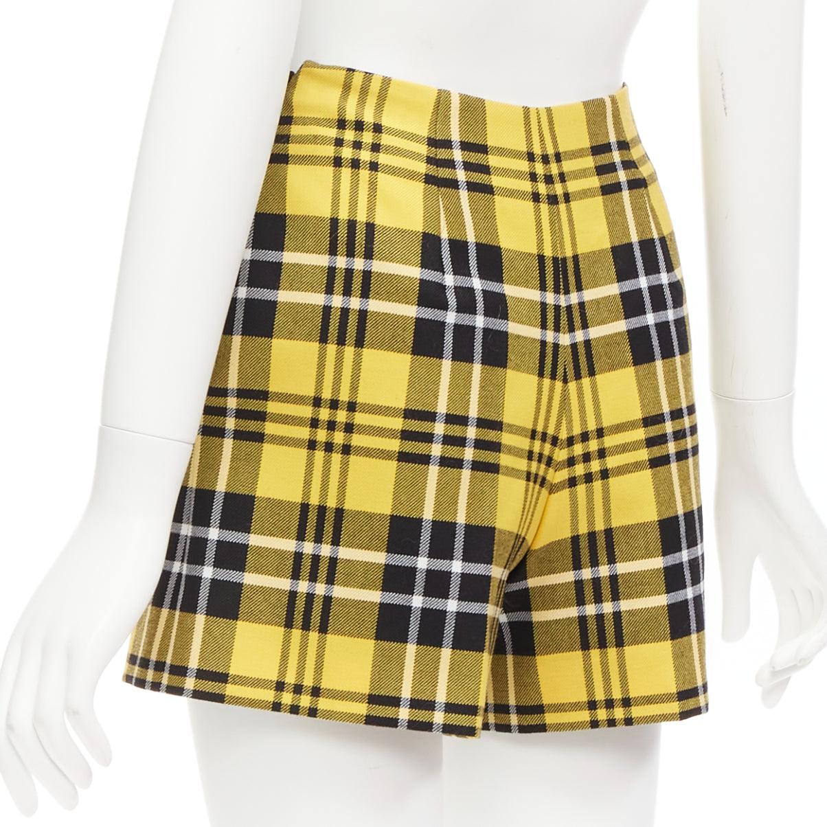 CHRISTIAN DIOR yellow plaid virgin wool high waisted wide shorts FR32 XXS For Sale 1