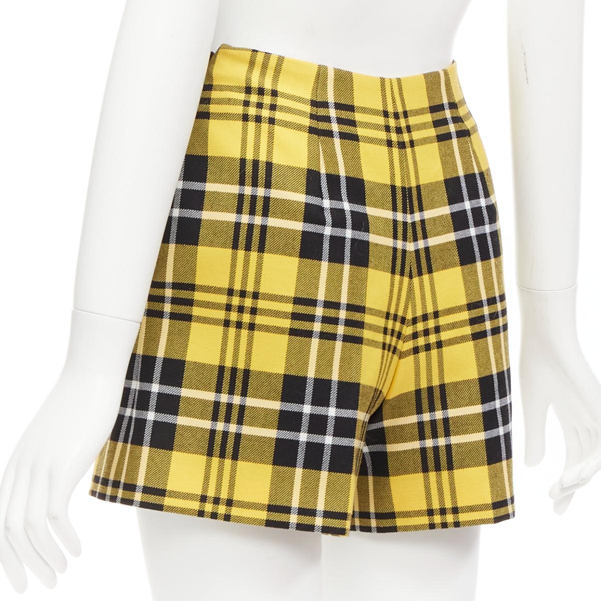 CHRISTIAN DIOR yellow plaid virgin wool high waisted wide shorts FR32 XXS For Sale 2
