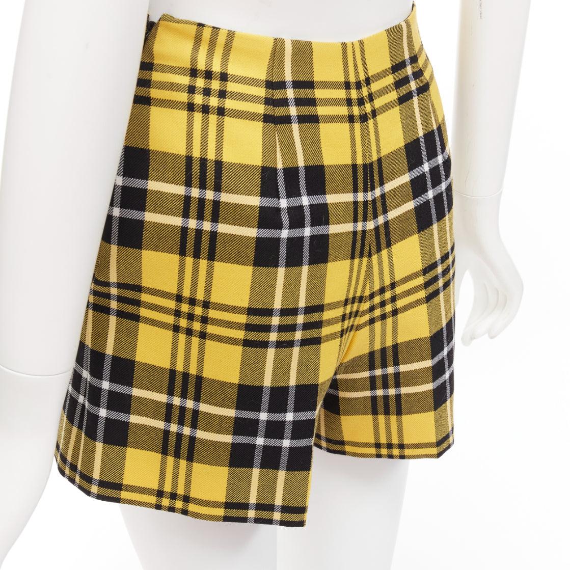 CHRISTIAN DIOR yellow plaid virgin wool high waisted wide shorts FR32 XXS For Sale 2