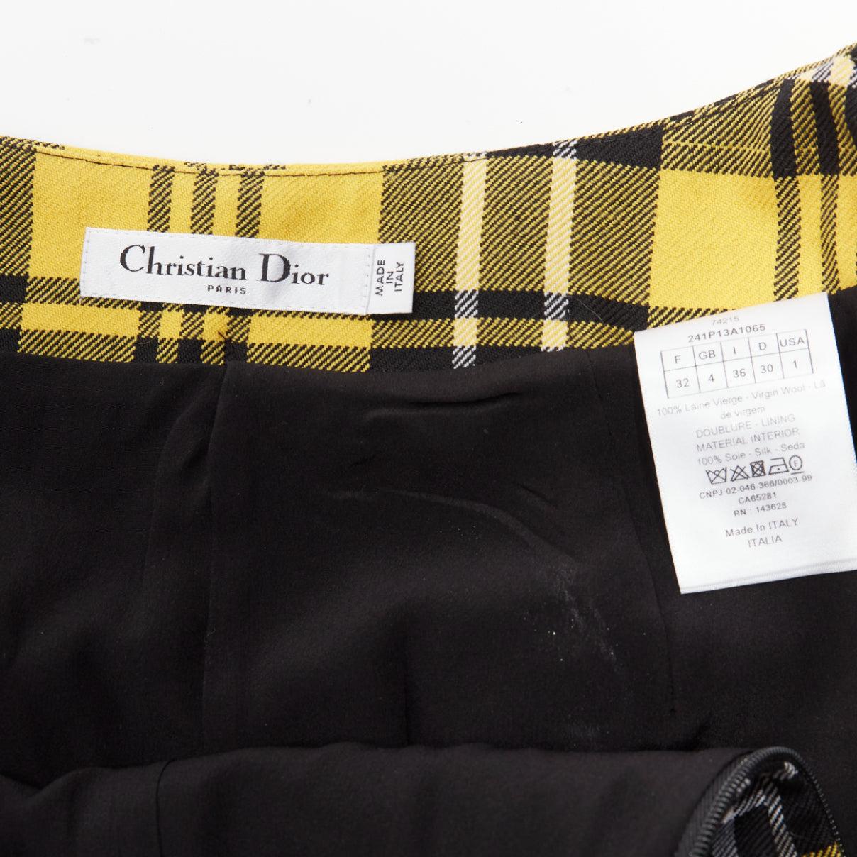CHRISTIAN DIOR yellow plaid virgin wool high waisted wide shorts FR32 XXS For Sale 3