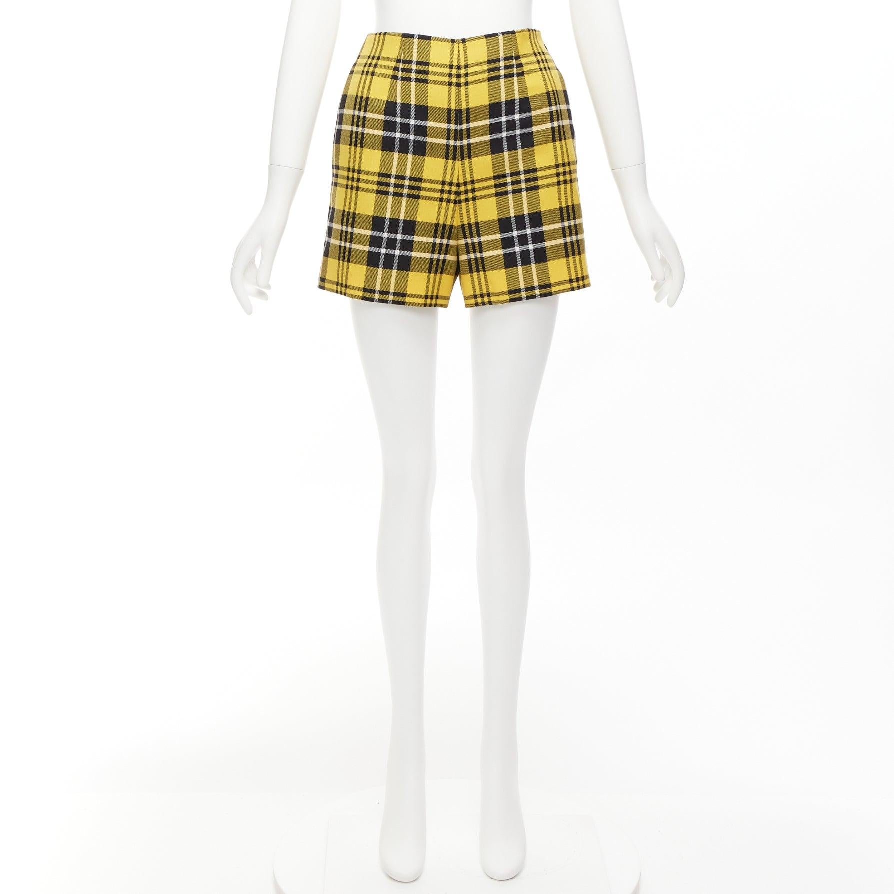 CHRISTIAN DIOR yellow plaid virgin wool high waisted wide shorts FR32 XXS For Sale 4
