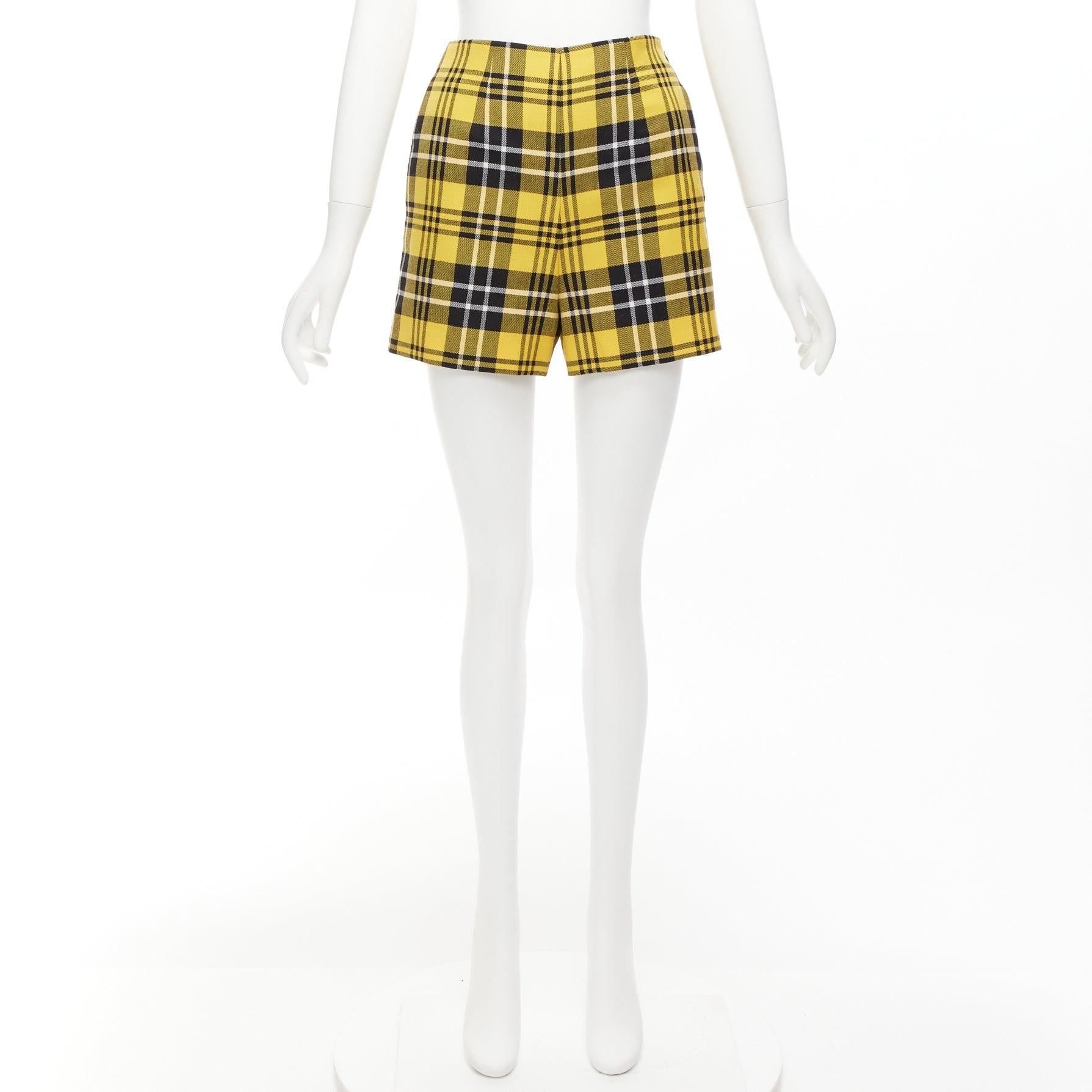 CHRISTIAN DIOR yellow plaid virgin wool high waisted wide shorts FR32 XXS For Sale 5