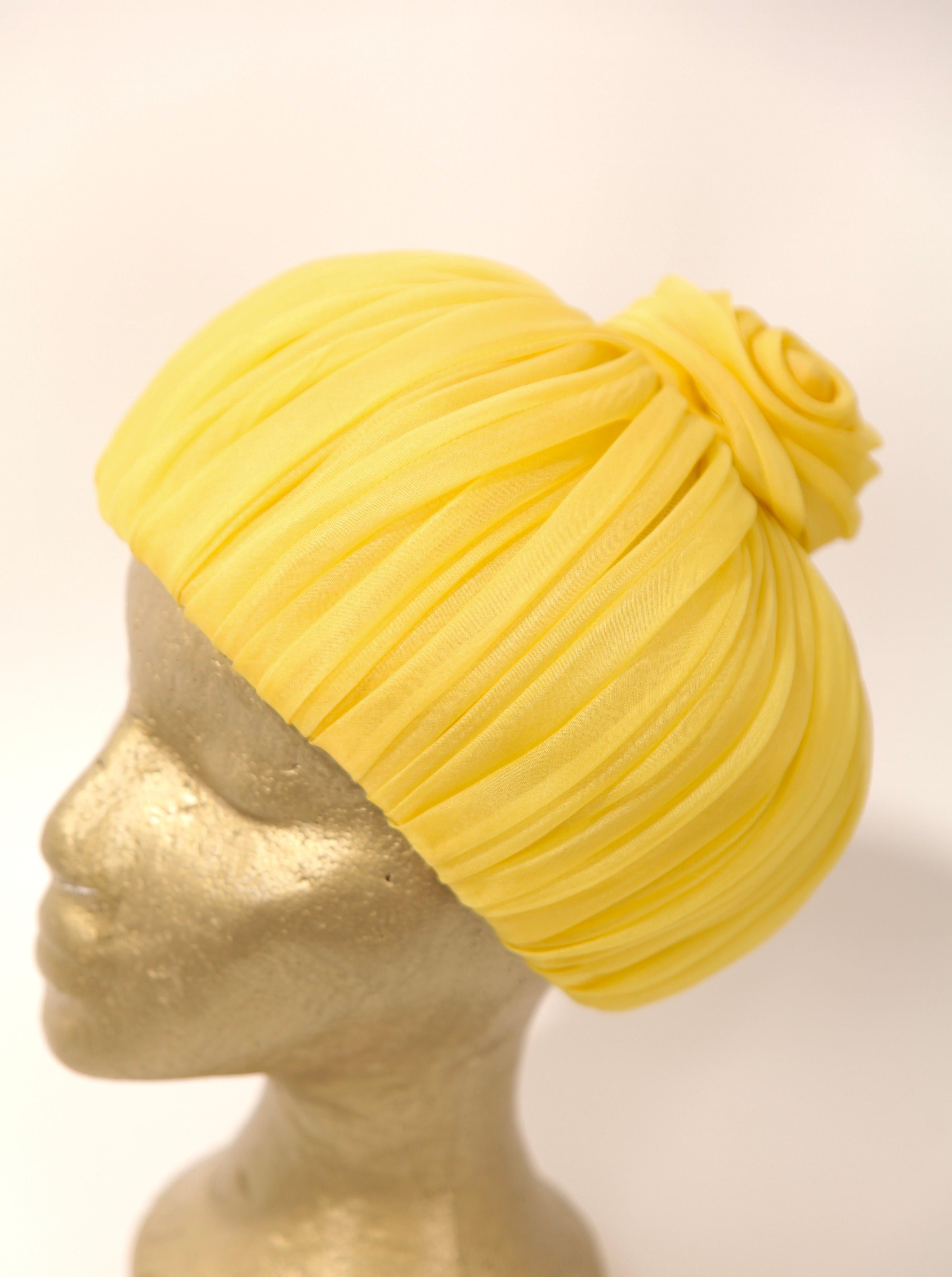 Women's Christian Dior yellow pleated pillbox  style hat. C. 1960s For Sale