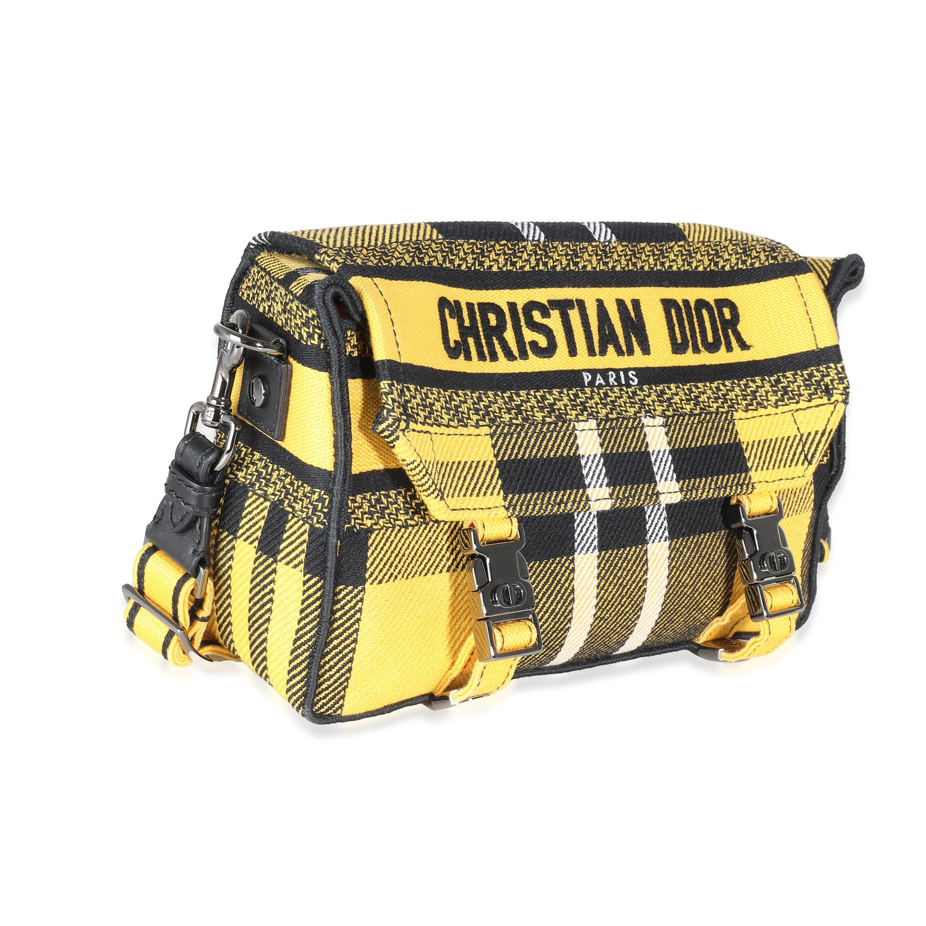 Beige Christian Dior Yellow Tartan Canvas Small Diorcamp Messenger
