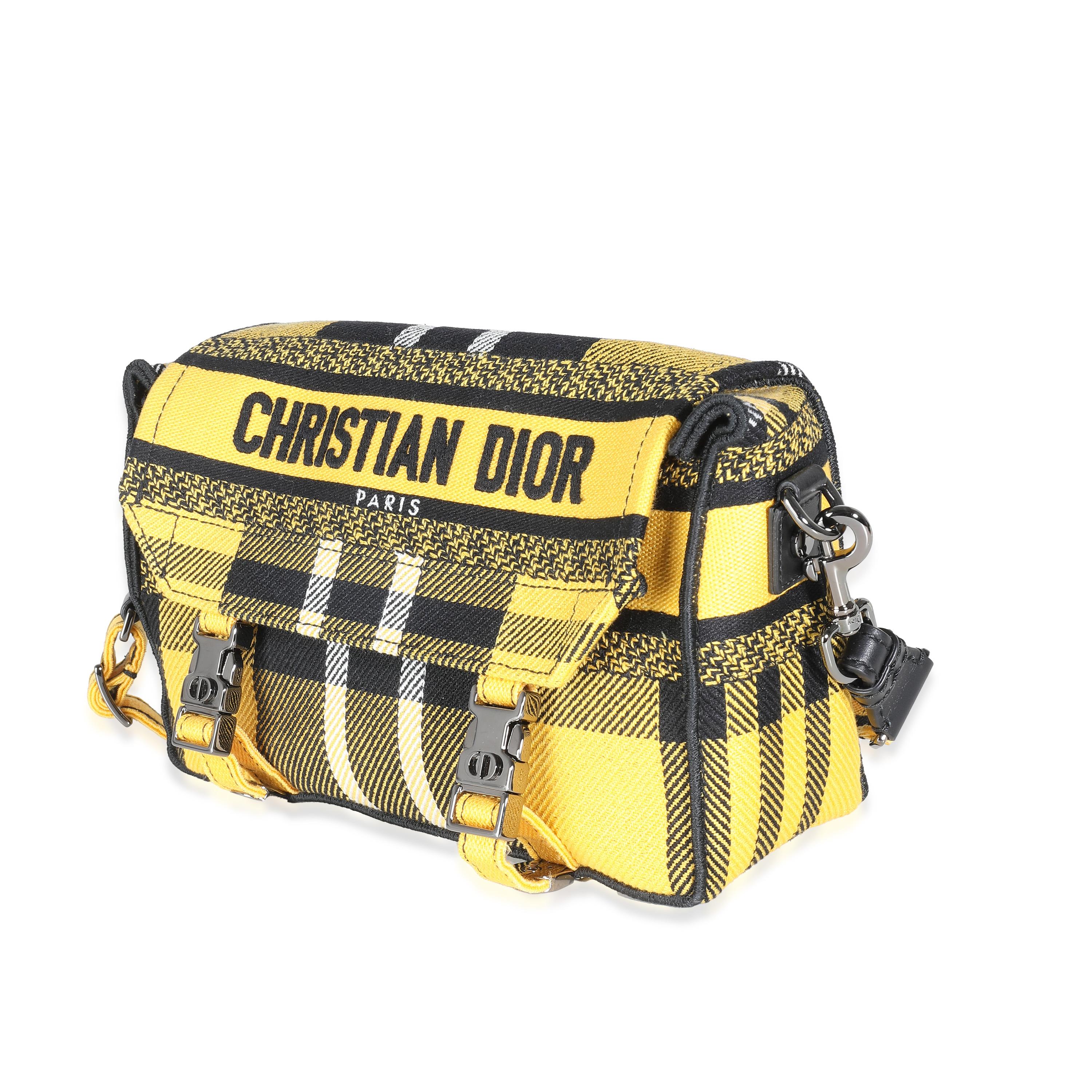 Christian Dior Yellow Tartan Canvas Small Diorcamp Messenger In Excellent Condition In New York, NY
