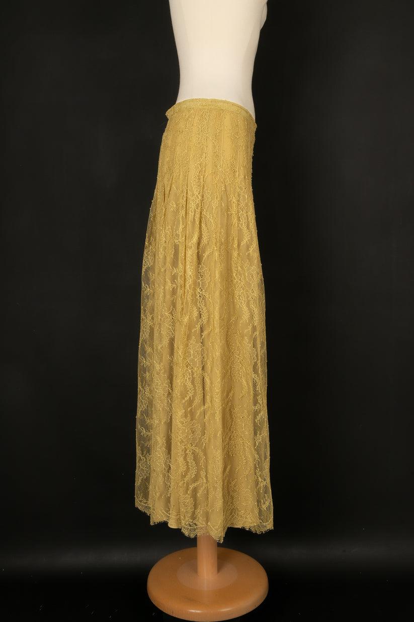 Women's Christian Dior Yellow Tone Lace Skirt For Sale