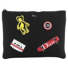 Christian Dior Zip Pouch Patch Embellished Leather