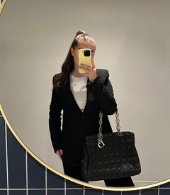 Christian Dior	Black Cannage Quilted Lambskin Leather Large Soft Lady Dior Tote