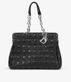 Christian Dior	Black Cannage Quilted Lambskin Leather Large Soft Lady Dior Tote