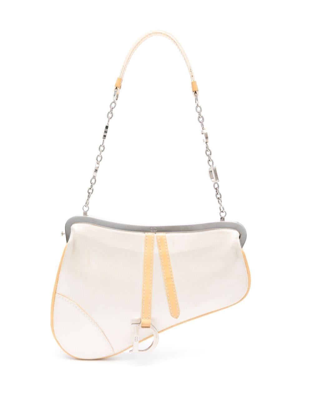 Christian Dior by J Galliano Ivory Silk Mini Saddle Bag For Sale 2