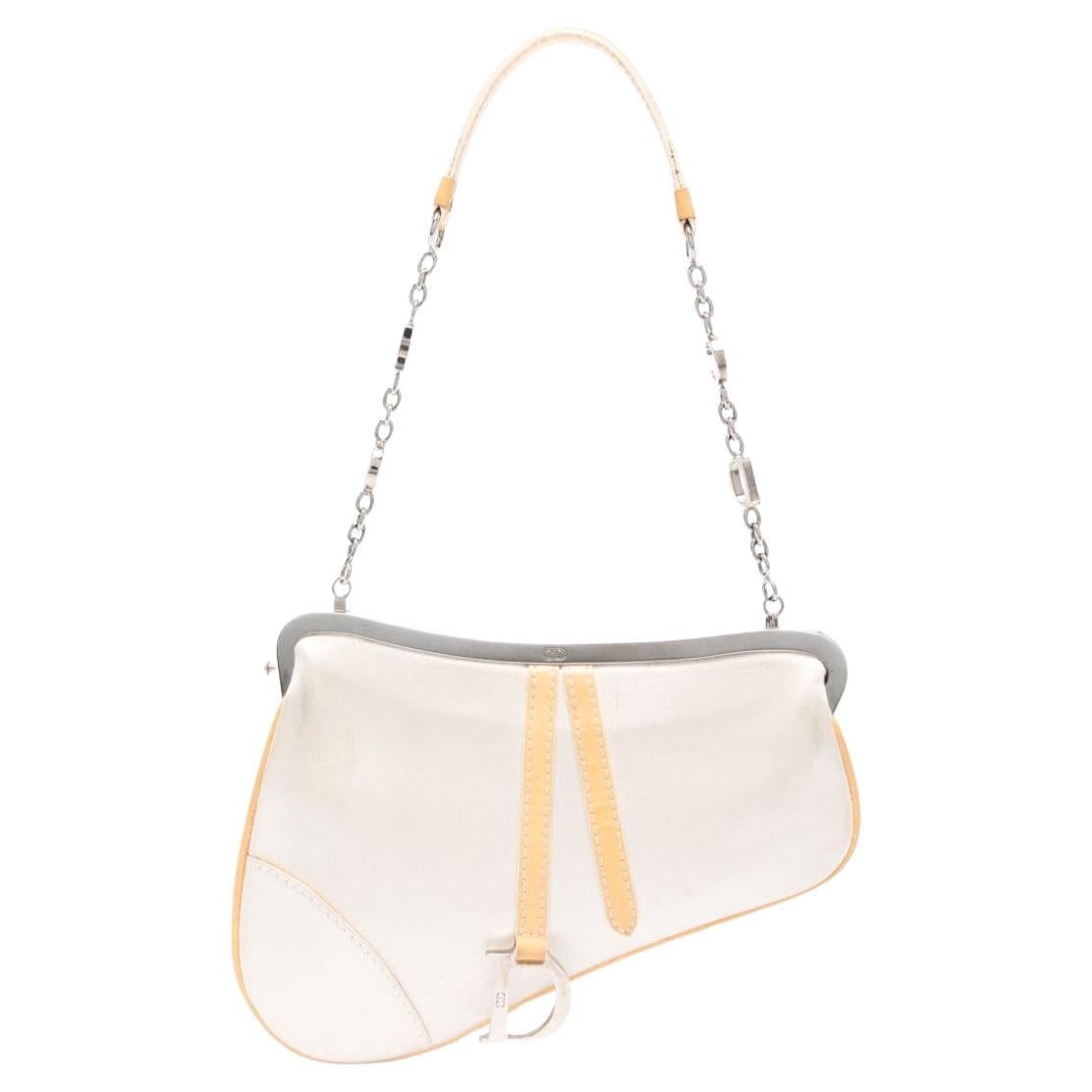 Christian Dior by J Galliano Ivory Silk Mini Saddle Bag For Sale