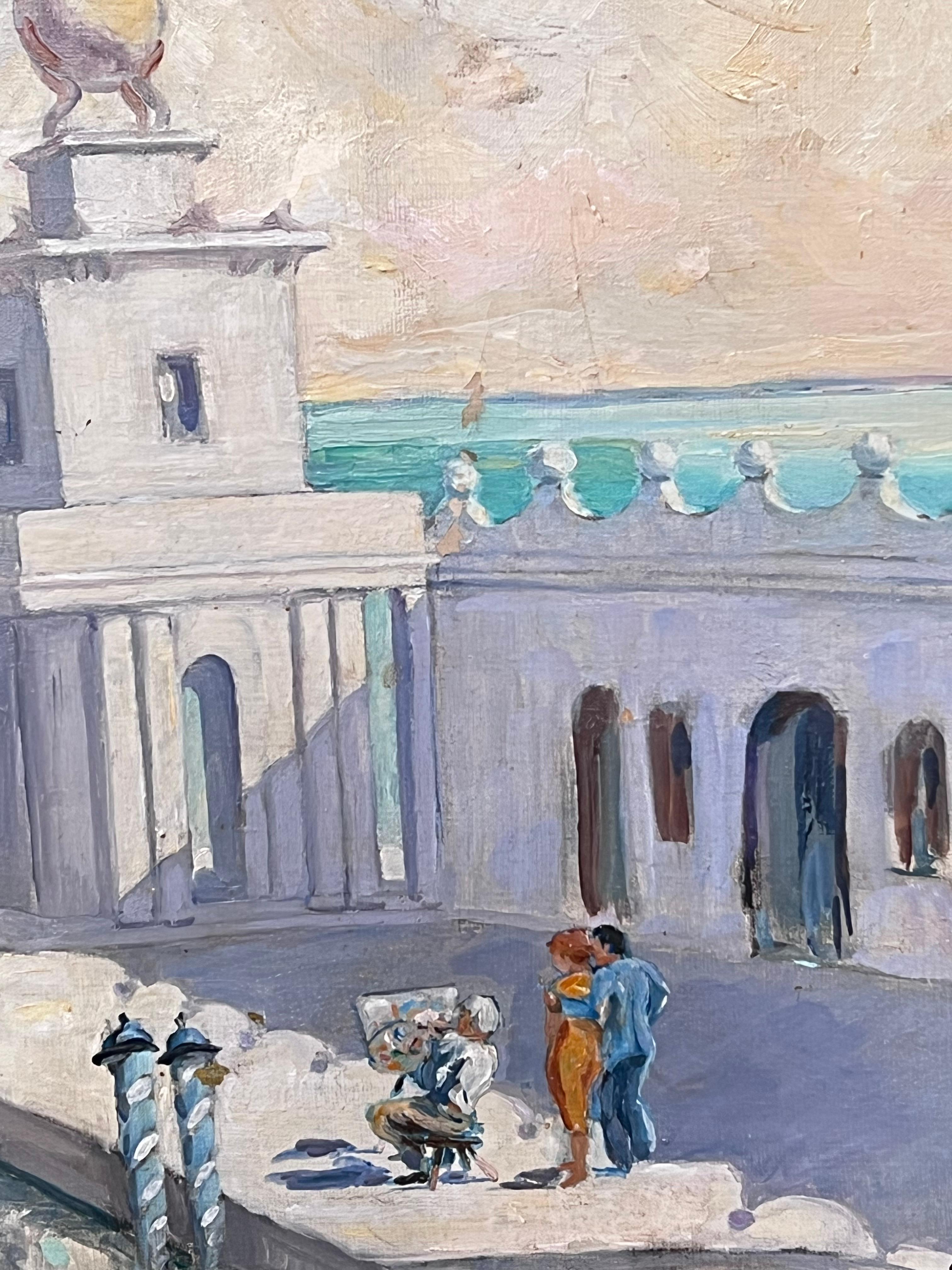 Grande peinture à l'huile signée du canal de Venise, San Giorgio Maggiore, 20ème siècle en vente 5