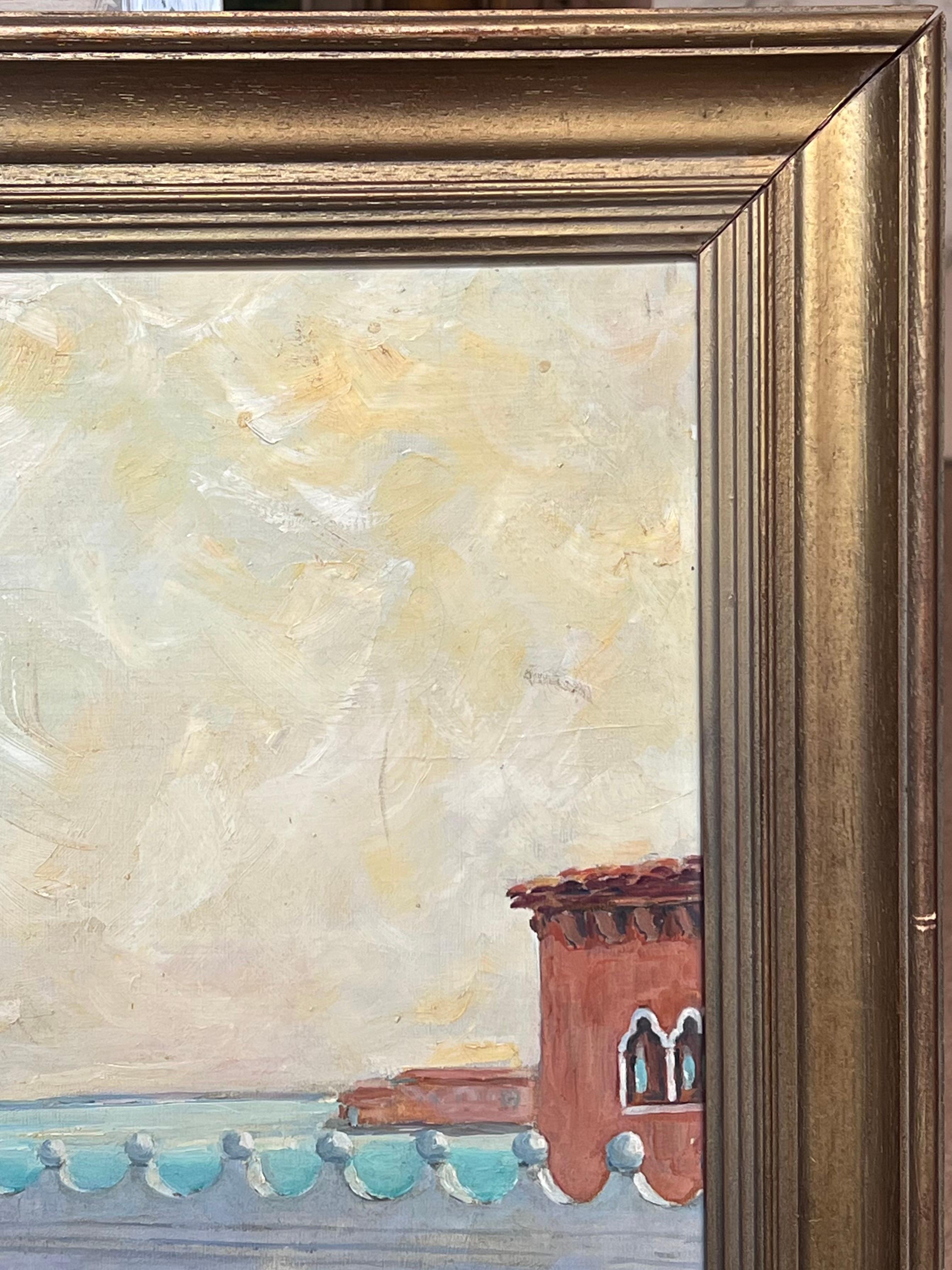 Grande peinture à l'huile signée du canal de Venise, San Giorgio Maggiore, 20ème siècle - Impressionnisme Painting par Christian Dombrevane