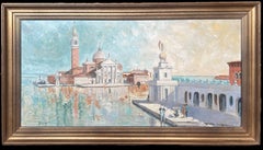 Großes signiertes Ölgemälde Venedig Canal San Giorgio Maggiore, 20. Jahrhundert