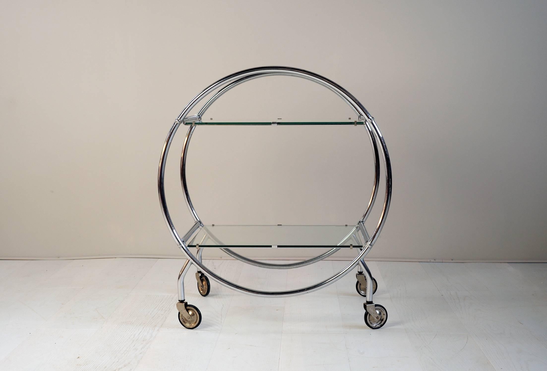 Minimalist Christian Duc, Bart Cart in Chromed Metal and Glass, France, 1980