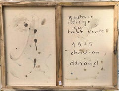 Guitare rouge sur table verte,  Large French Expressionist Oil Painting