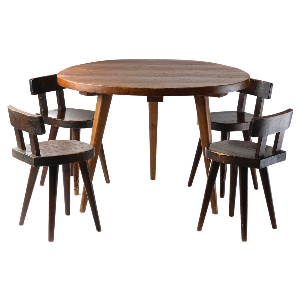 Ensemble de salle à manger Christian Durupt Meribel, quatre chaises et une table circulaire en vente