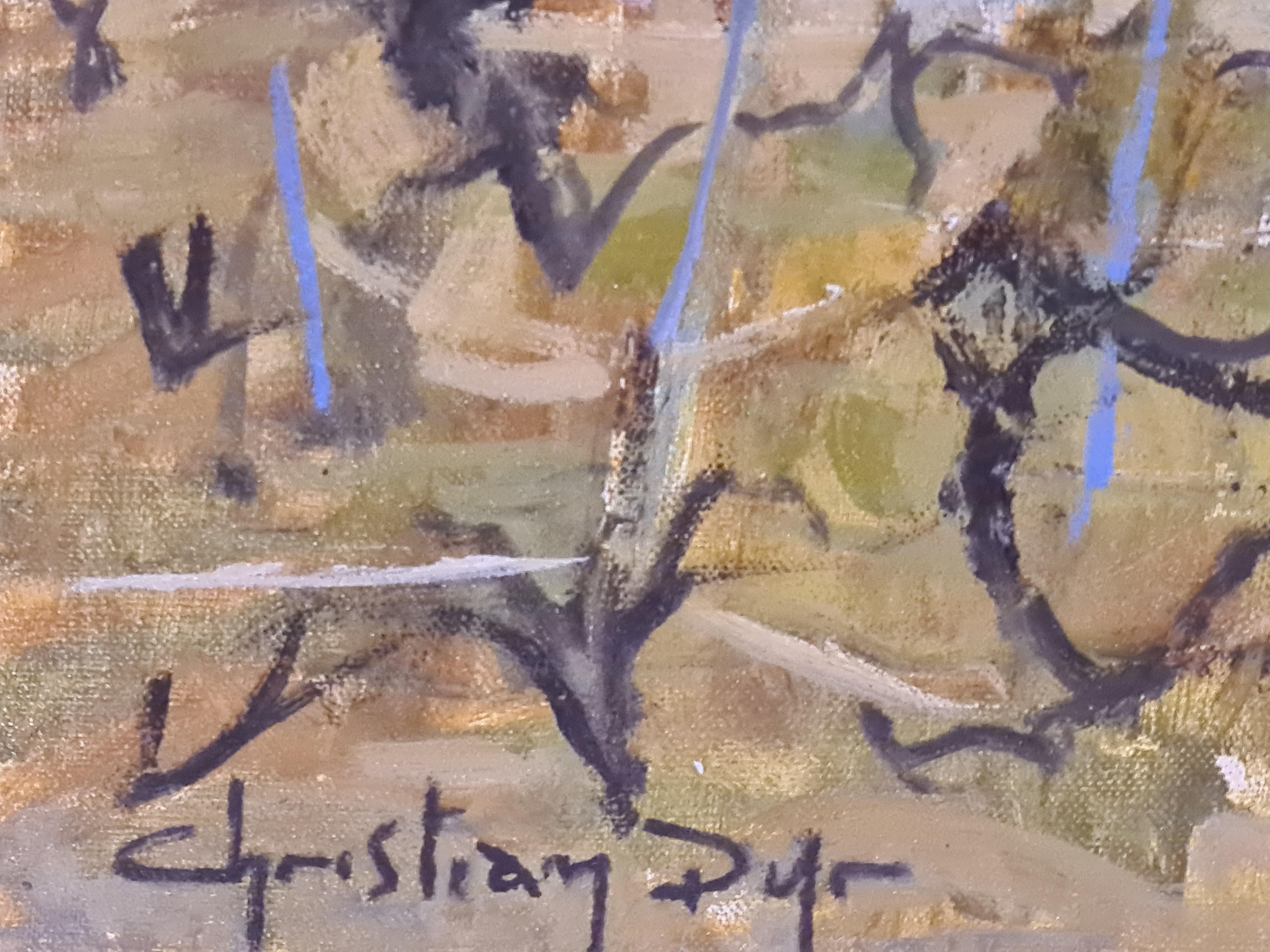 Les Vignes, Tricastin. Olio impressionista su tela. - Painting di Christian Dyr