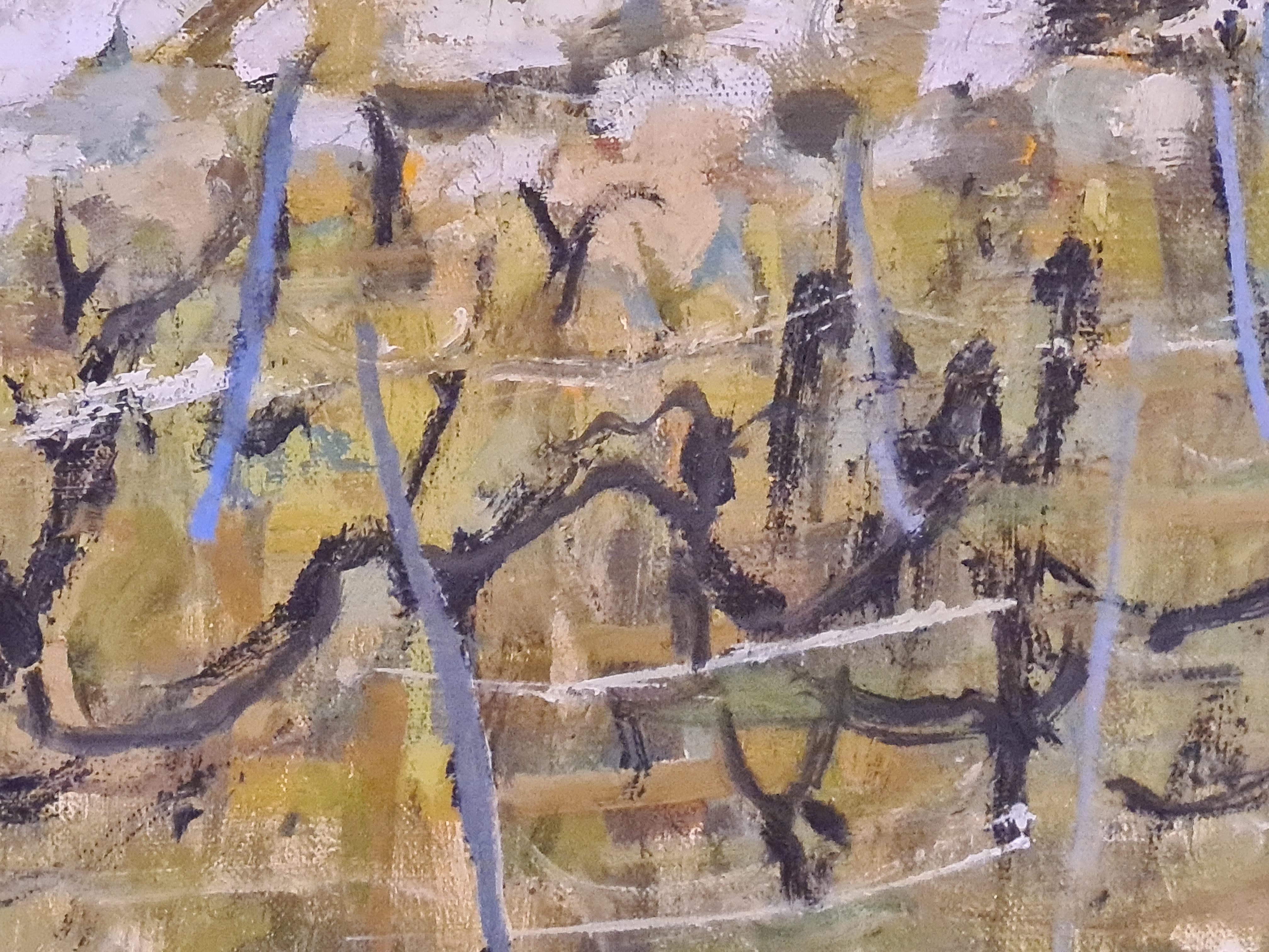 Les Vignes, Tricastin. Olio impressionista su tela. - Landscape Painting Marrone di Christian Dyr