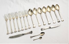 Christian F. Hiese 18 Piece Danish Arts & Crafts Sterling Silver Flatware Set