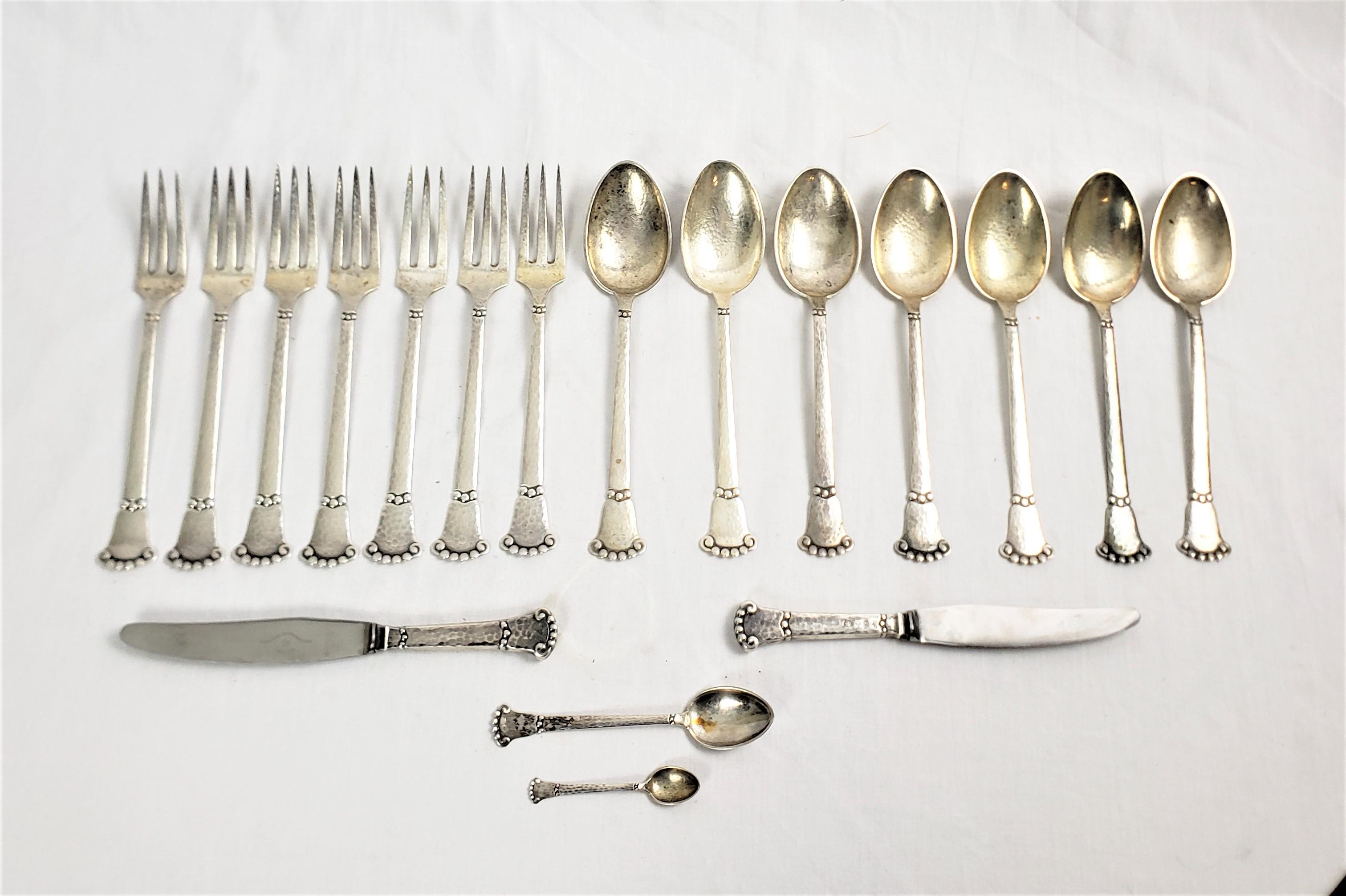 Arts and Crafts Christian F. Hiese 18 Piece Danish Arts & Crafts Sterling Silver Flatware Set For Sale